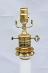 Pair of Empire Style Milk Glass Lamps with Hand Painted Gilding