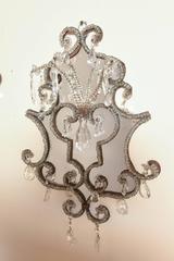 Pair of 19th Century Italian Crystal Beaded, Mirrored, Backplate Wall Hangings