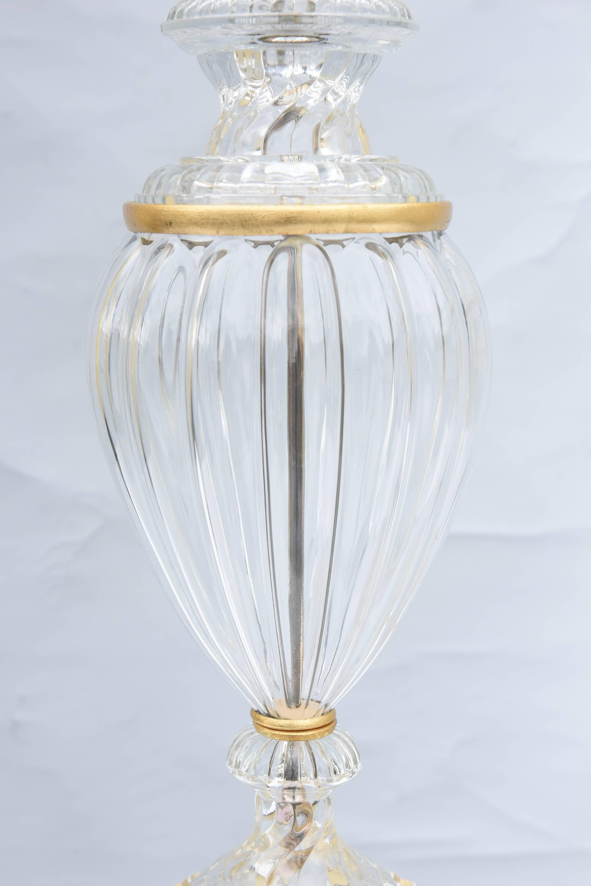 Pair of Baccarat Form Glass Urn-Form Lamps on Lucite In Excellent Condition In West Palm Beach, FL