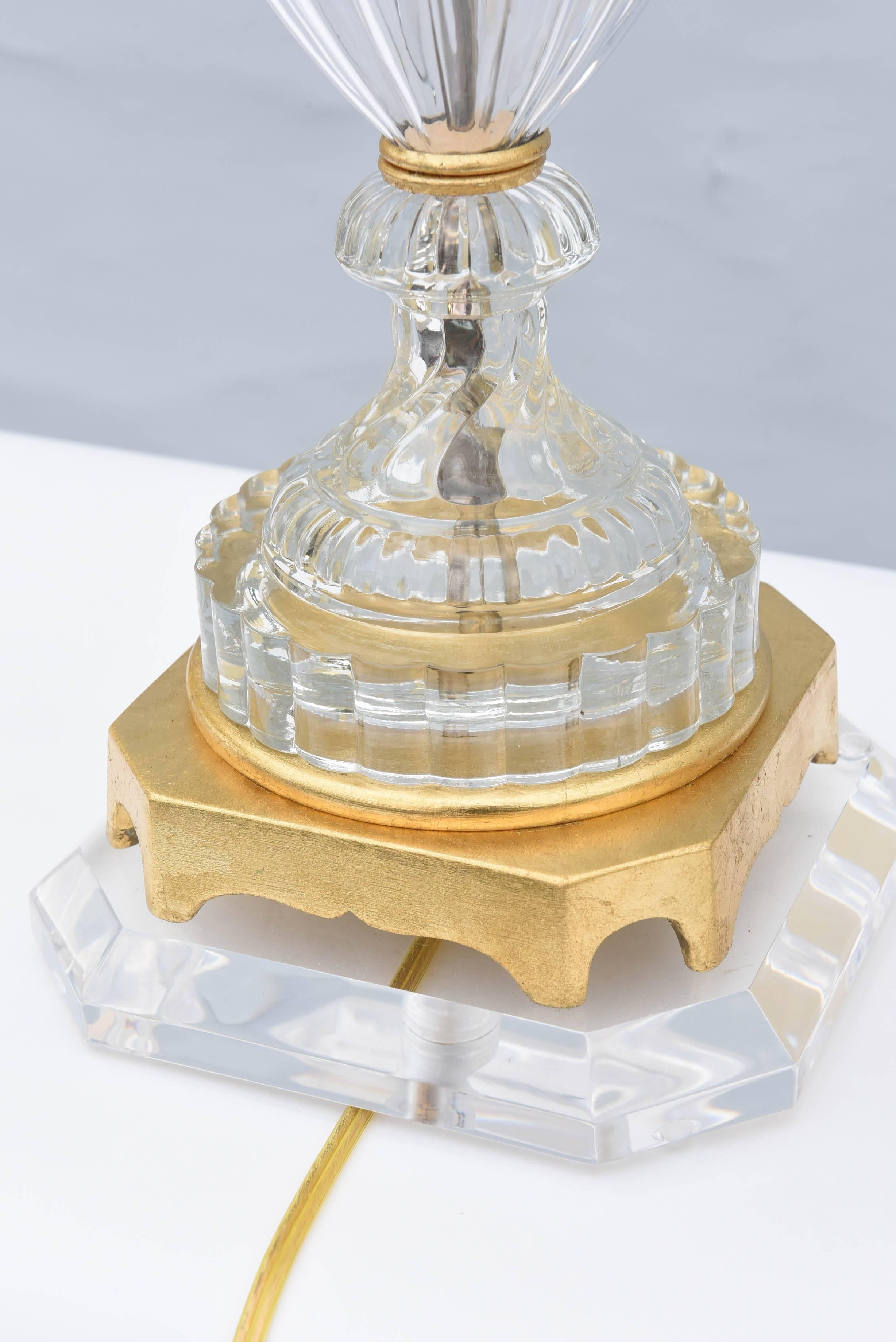 Pair of Baccarat Form Glass Urn-Form Lamps on Lucite 1
