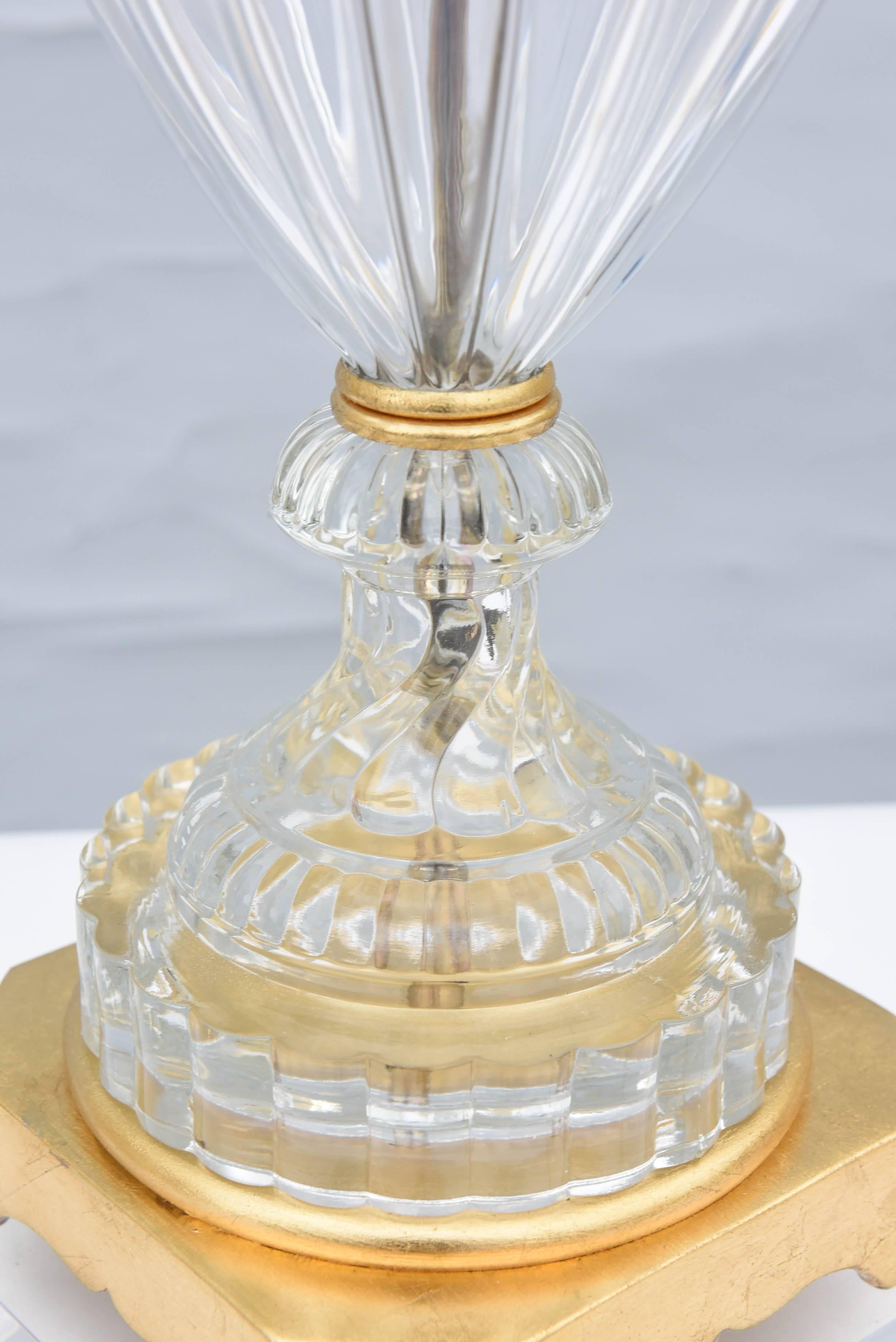Pair of Baccarat Form Glass Urn-Form Lamps on Lucite 2