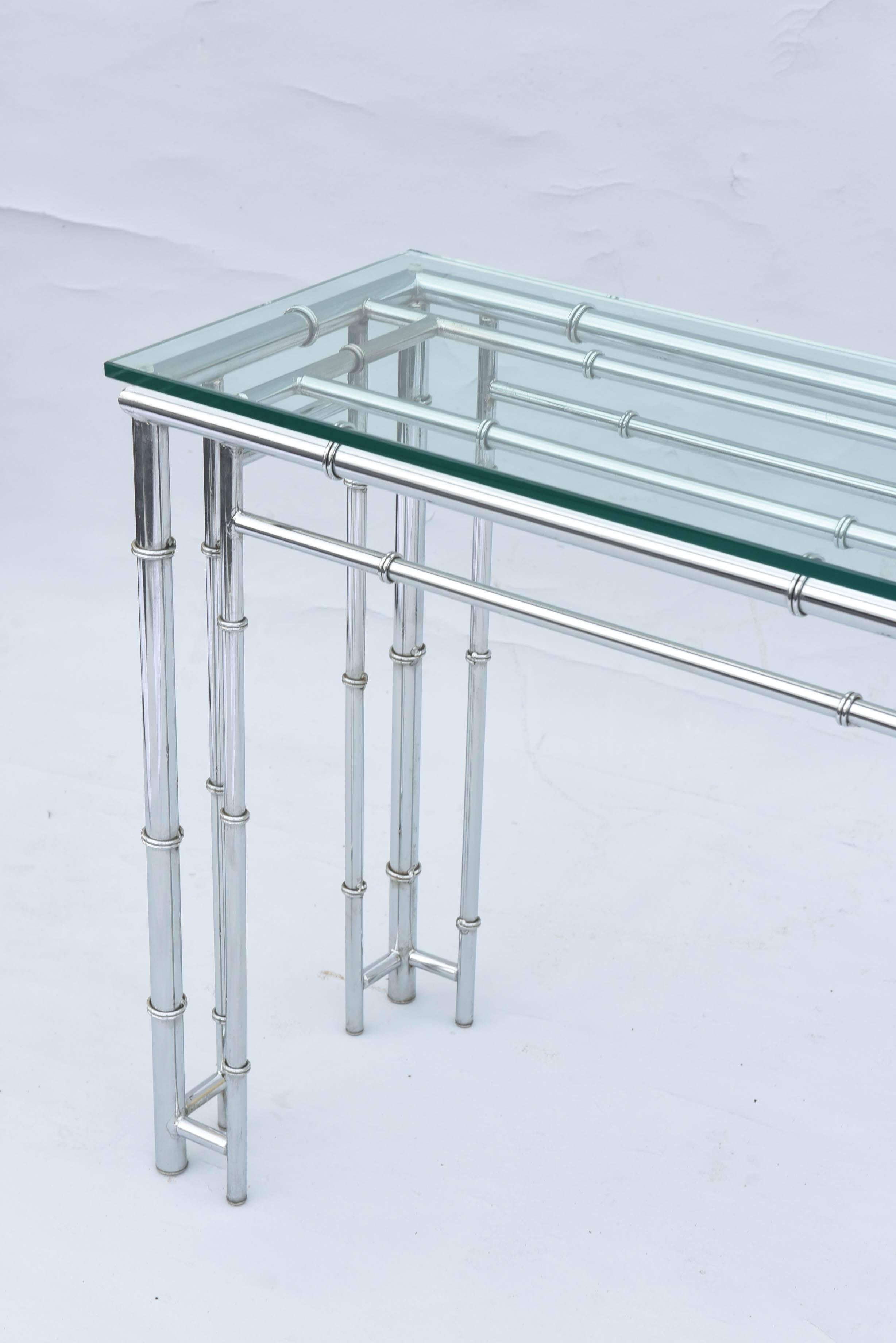 Plated Faux Bamboo Sofa Table or Console, in Chrome