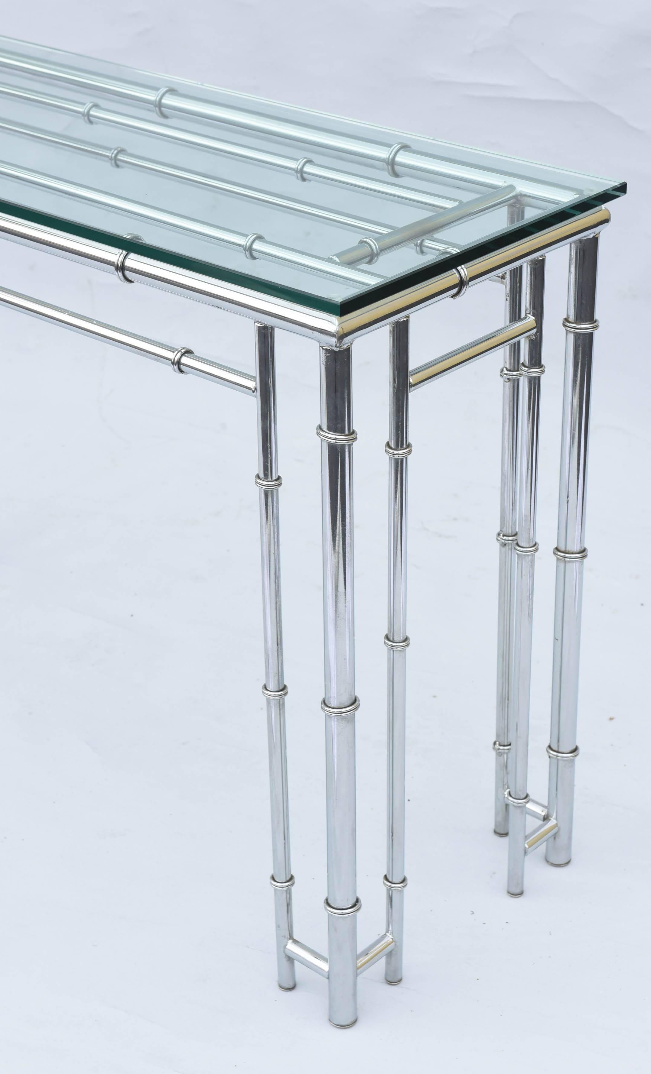 Faux Bamboo Sofa Table or Console, in Chrome In Excellent Condition In West Palm Beach, FL