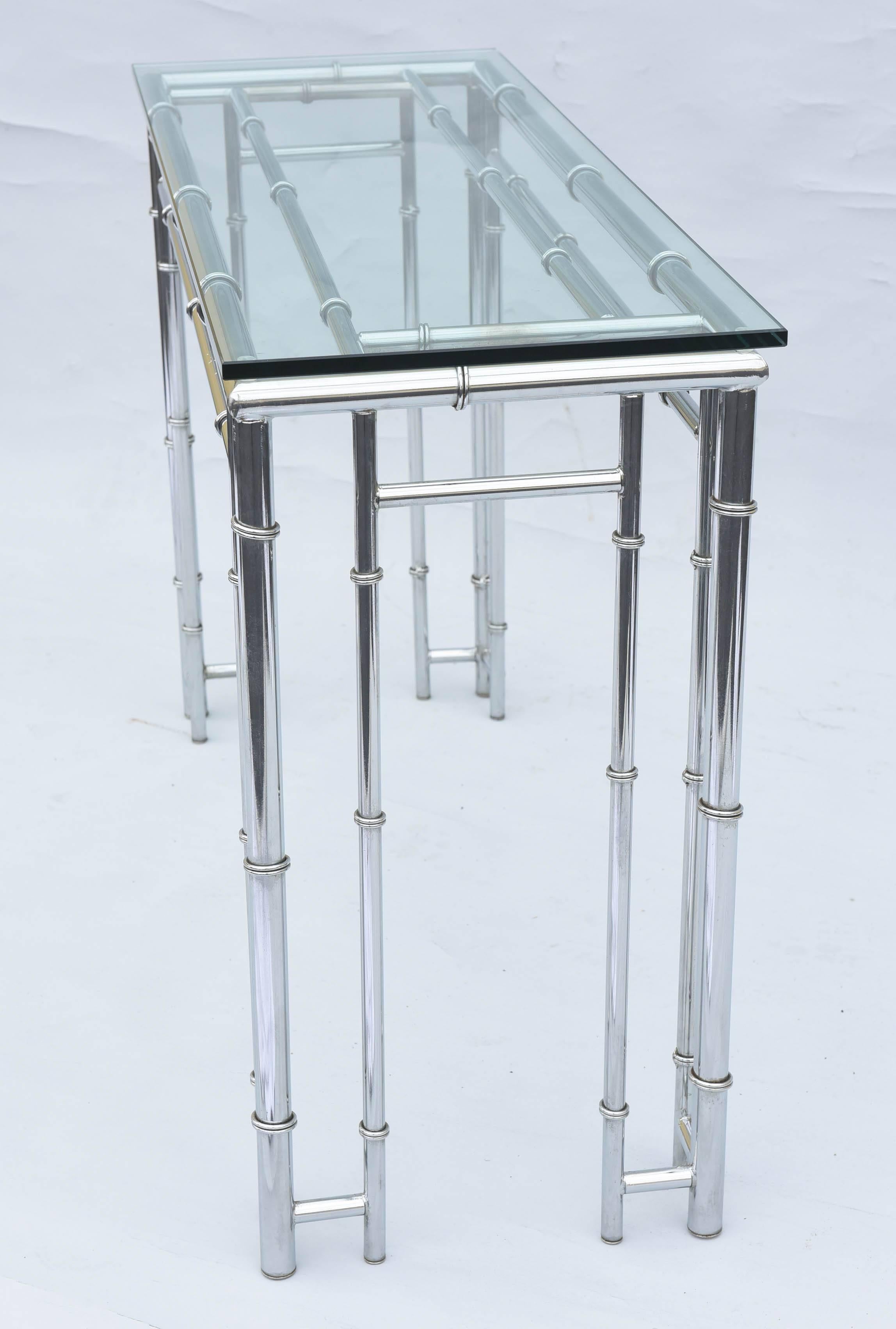 Faux Bamboo Sofa Table or Console, in Chrome 3