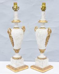 Pair of Gessoed and Parcel Gilt Urn-Form Italian Lamps