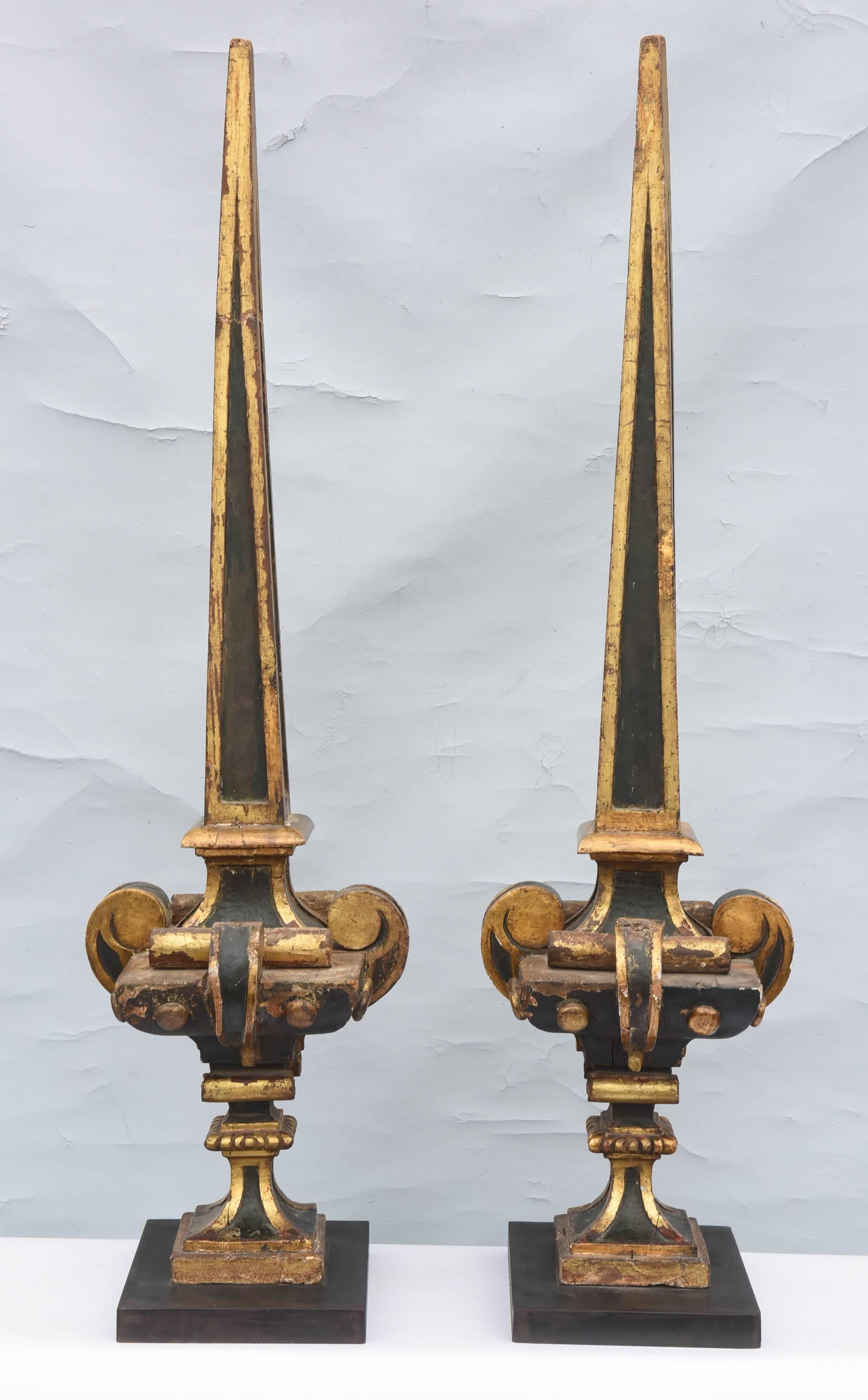 Wood Pair of 18th Century French Painted and Parcel-Gilt Spires