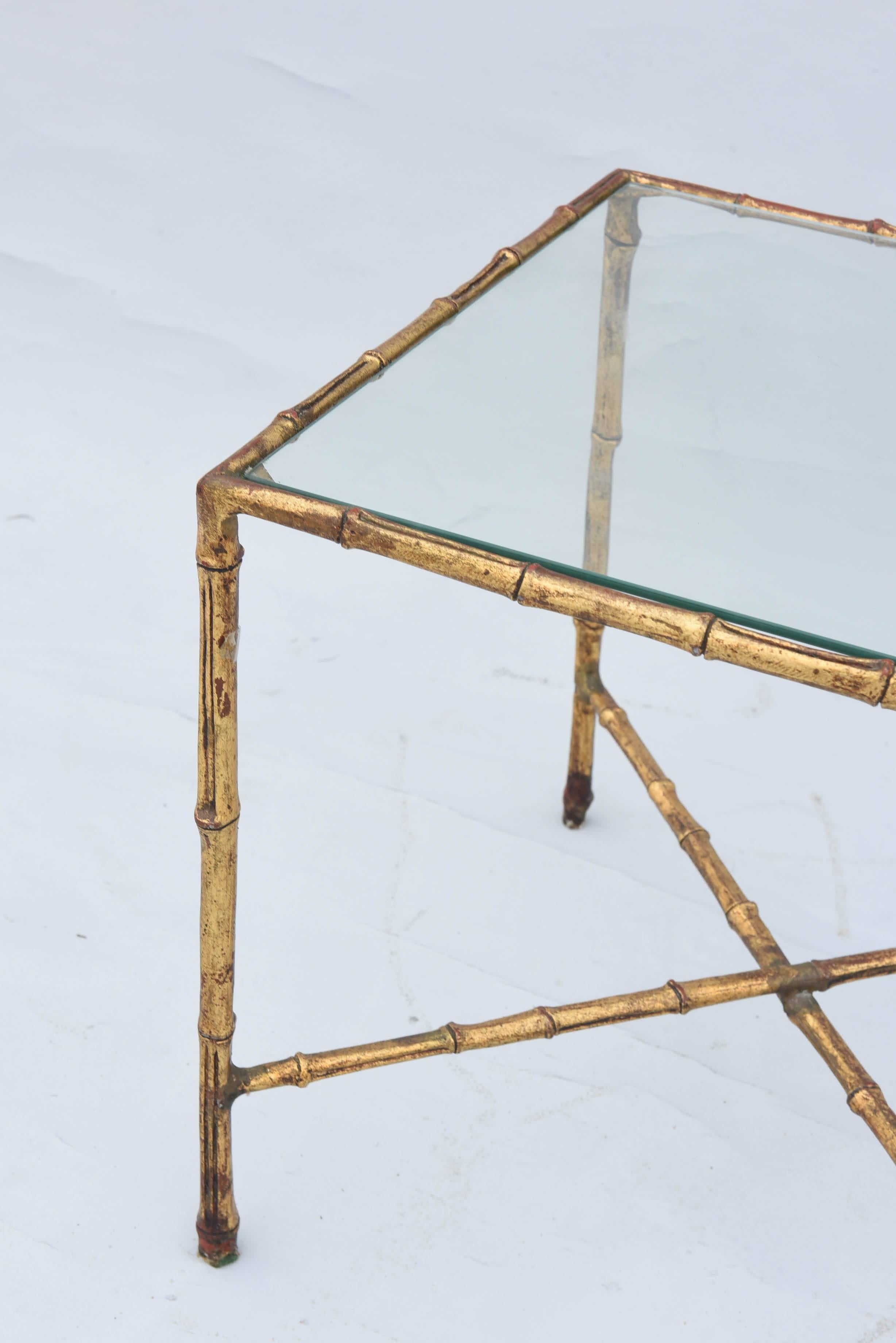 Gilt Gilded Iron Faux Bamboo Accent Table