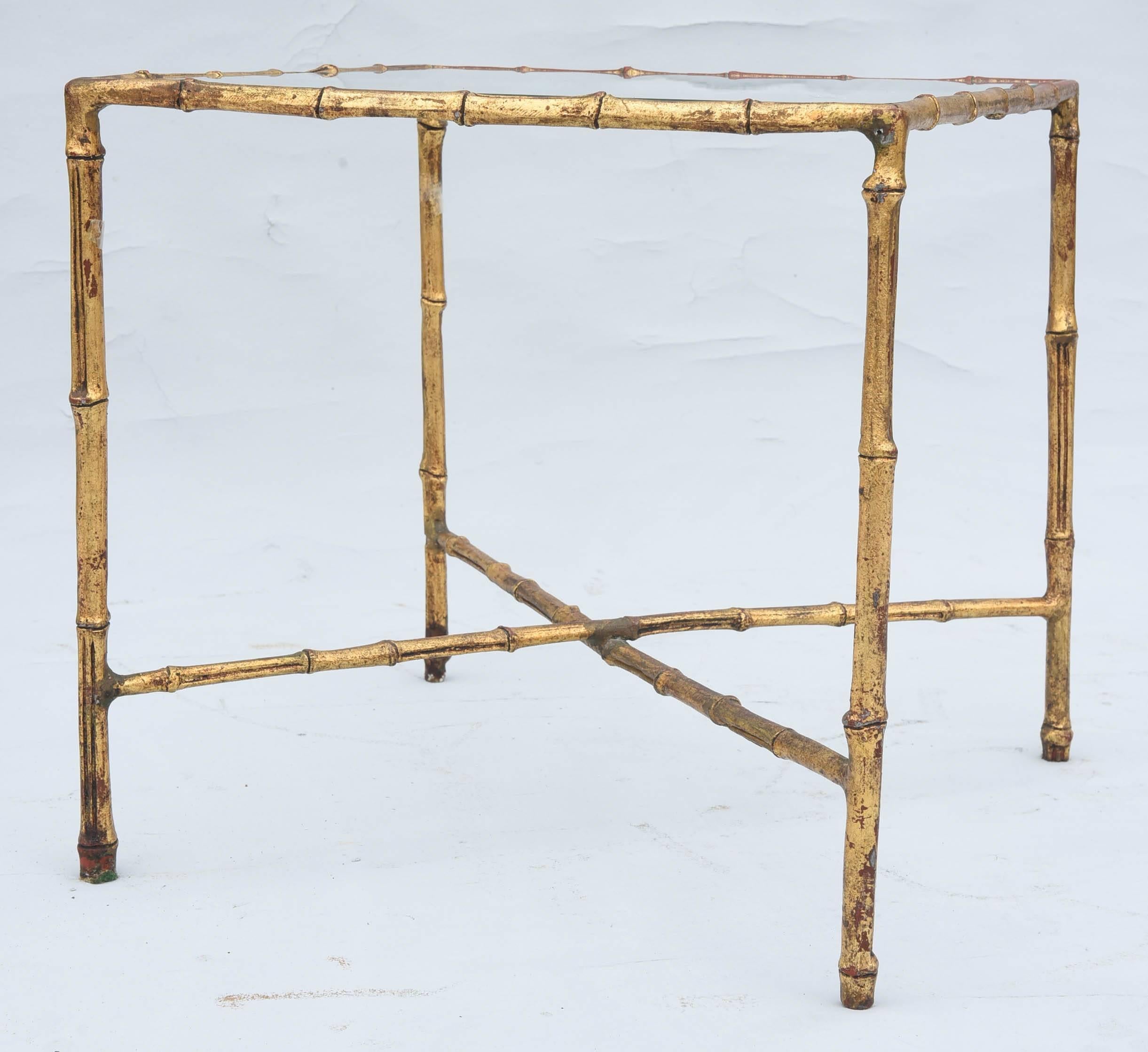 20th Century Gilded Iron Faux Bamboo Accent Table