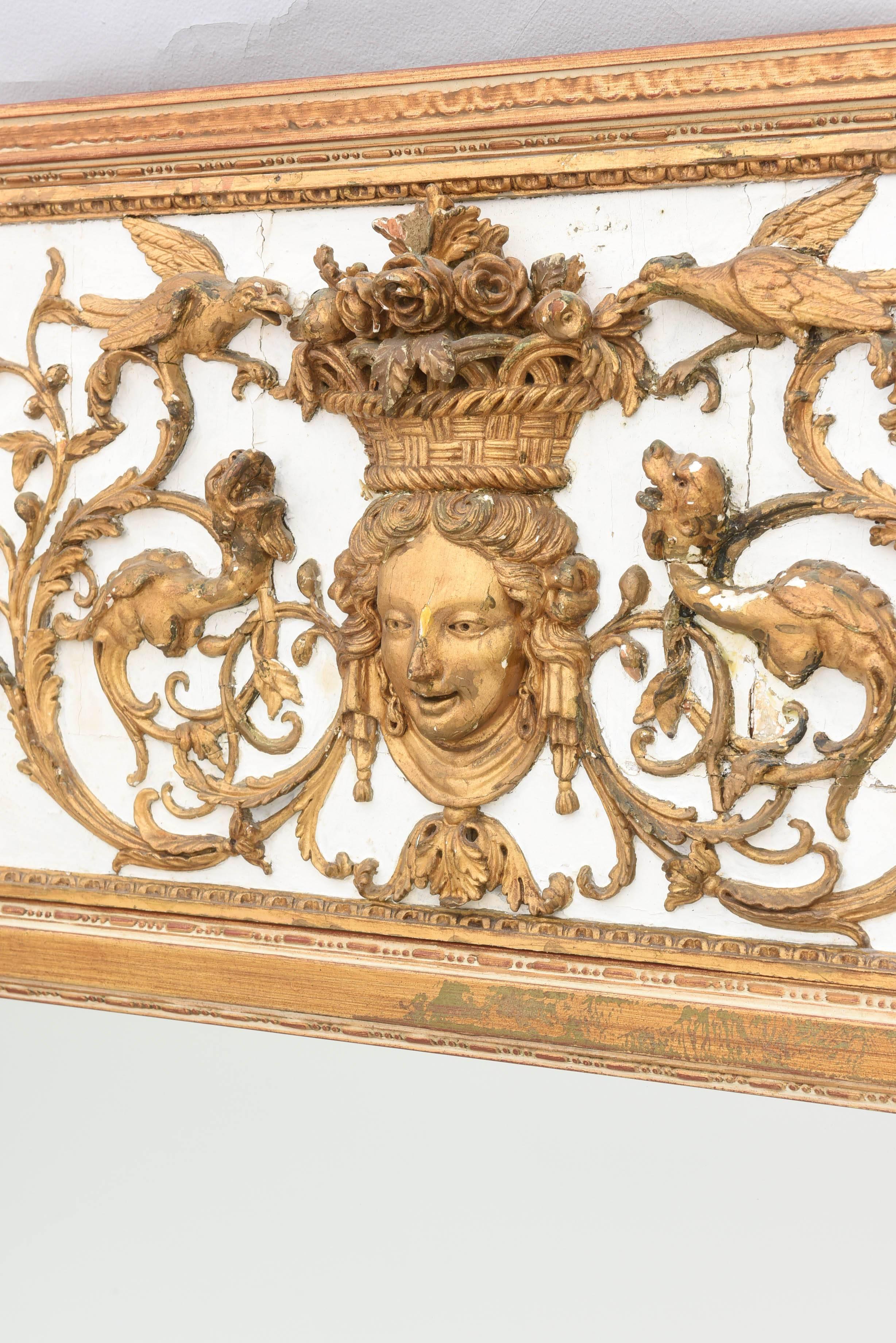 Neoclassical Painted and Parcel Gilt Trumeau with 18th Century Pediment For Sale