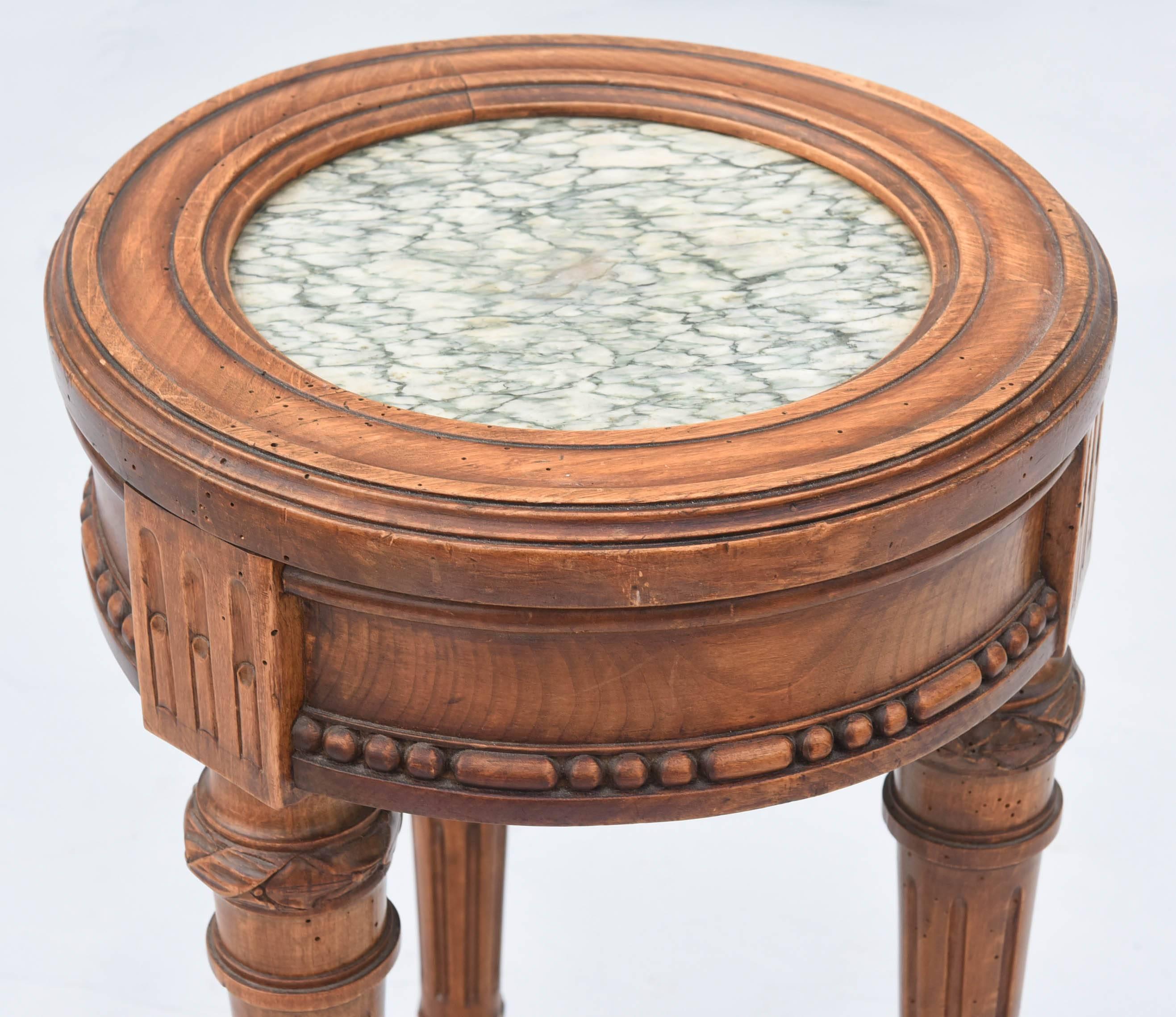 Louis XVI Well-carved Walnut 19th Century Accent Table with Marble Top