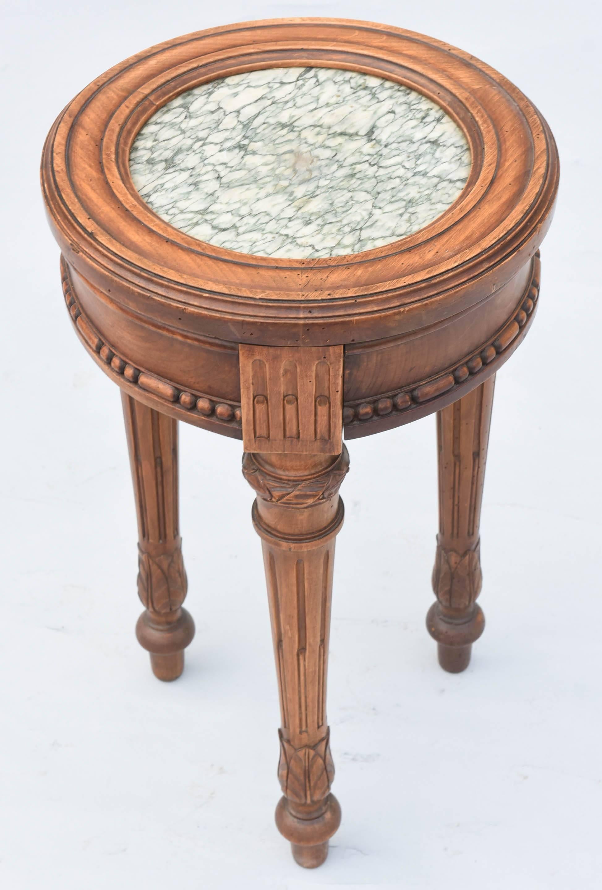 Italian Well-carved Walnut 19th Century Accent Table with Marble Top