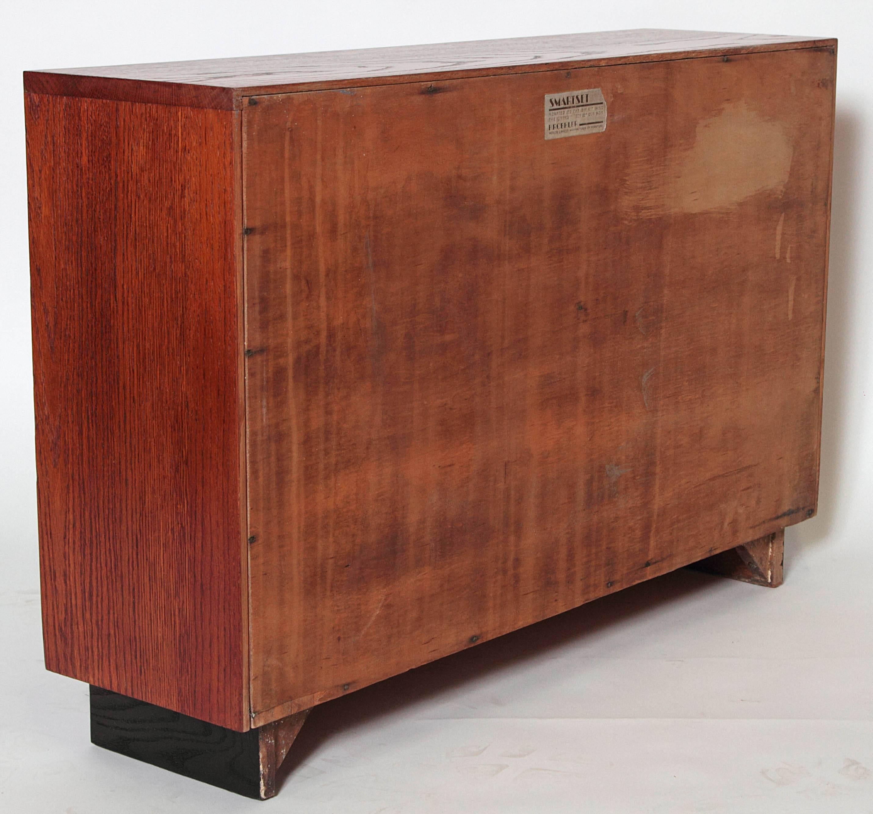 Oak Machine Age Art Deco Gilbert Rohde Signed Smart Set Pair Cabinets for Kroehler For Sale