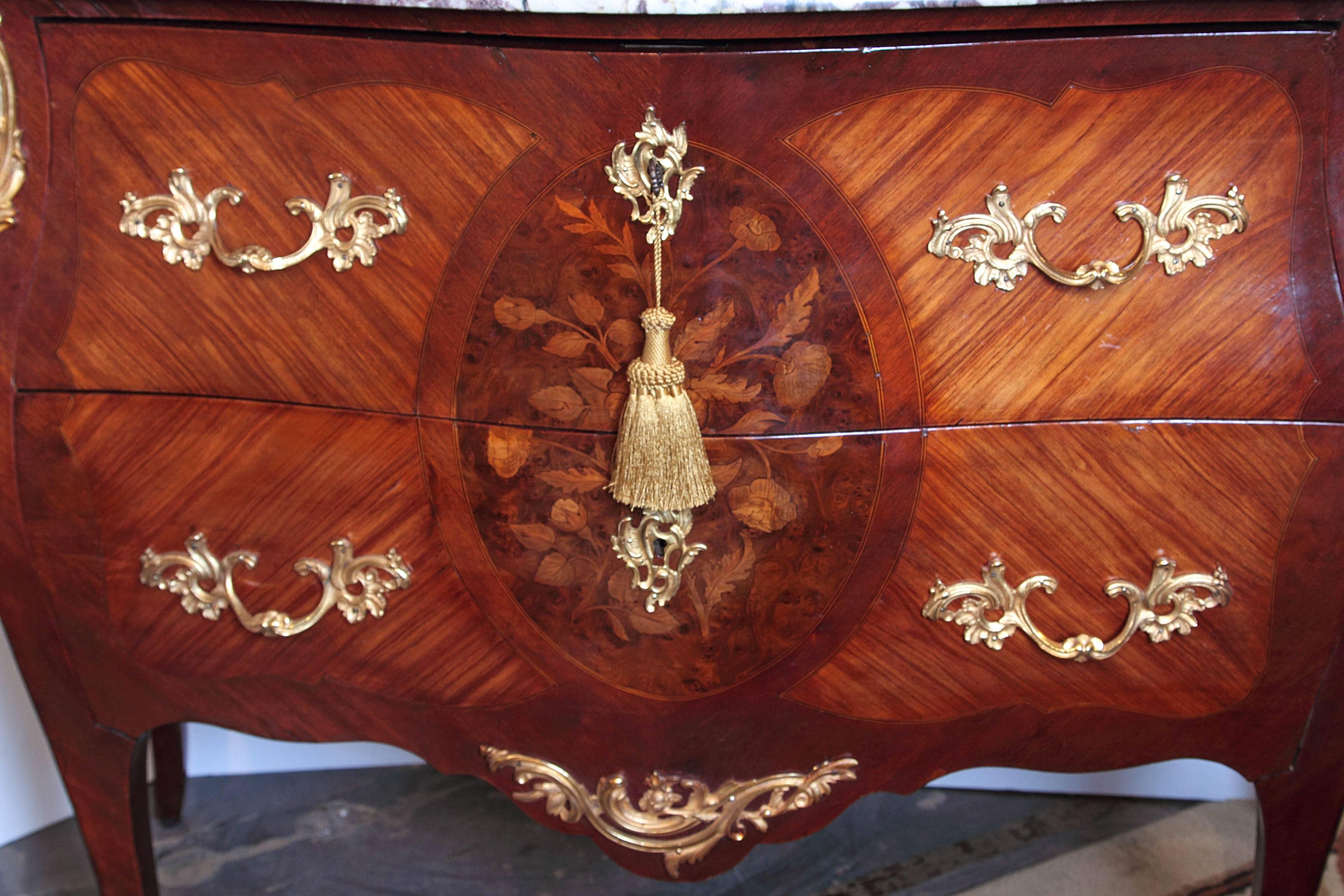 19th Century French Louis XV Marquetry Marble-Top Commodes 2