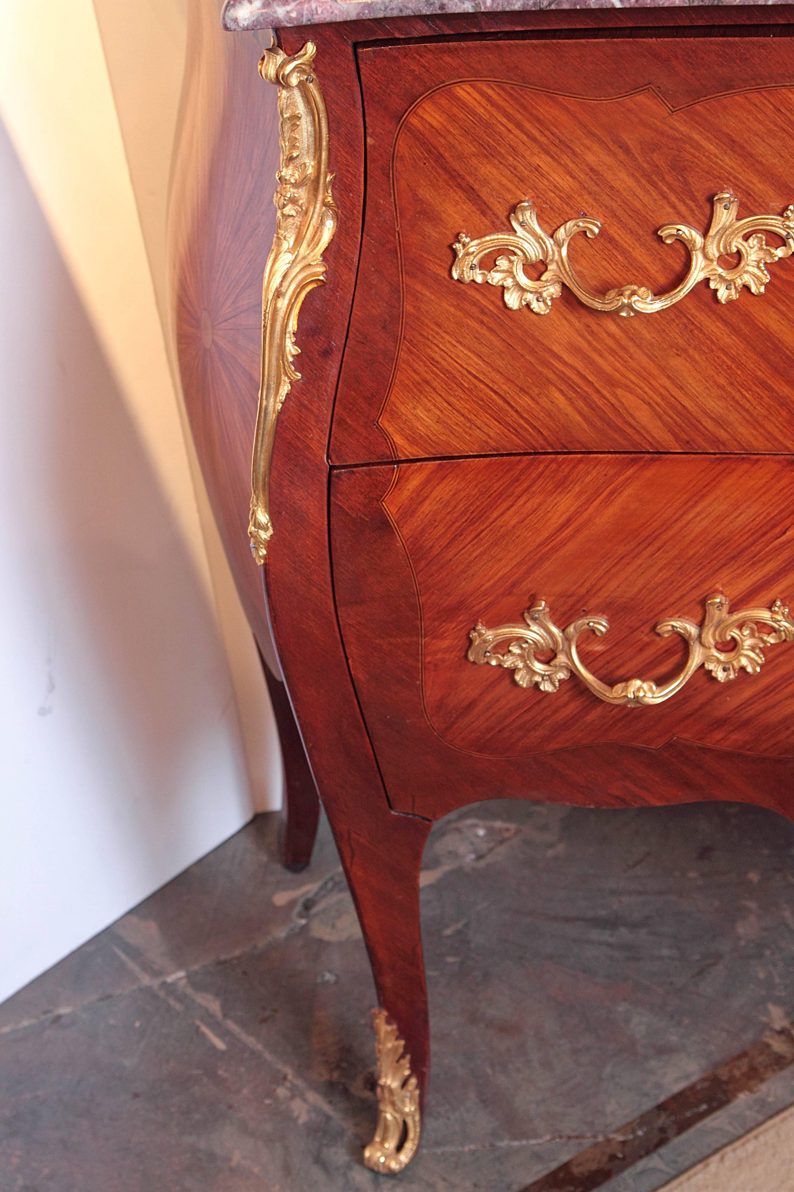 19th Century French Louis XV Marquetry Marble-Top Commodes 3