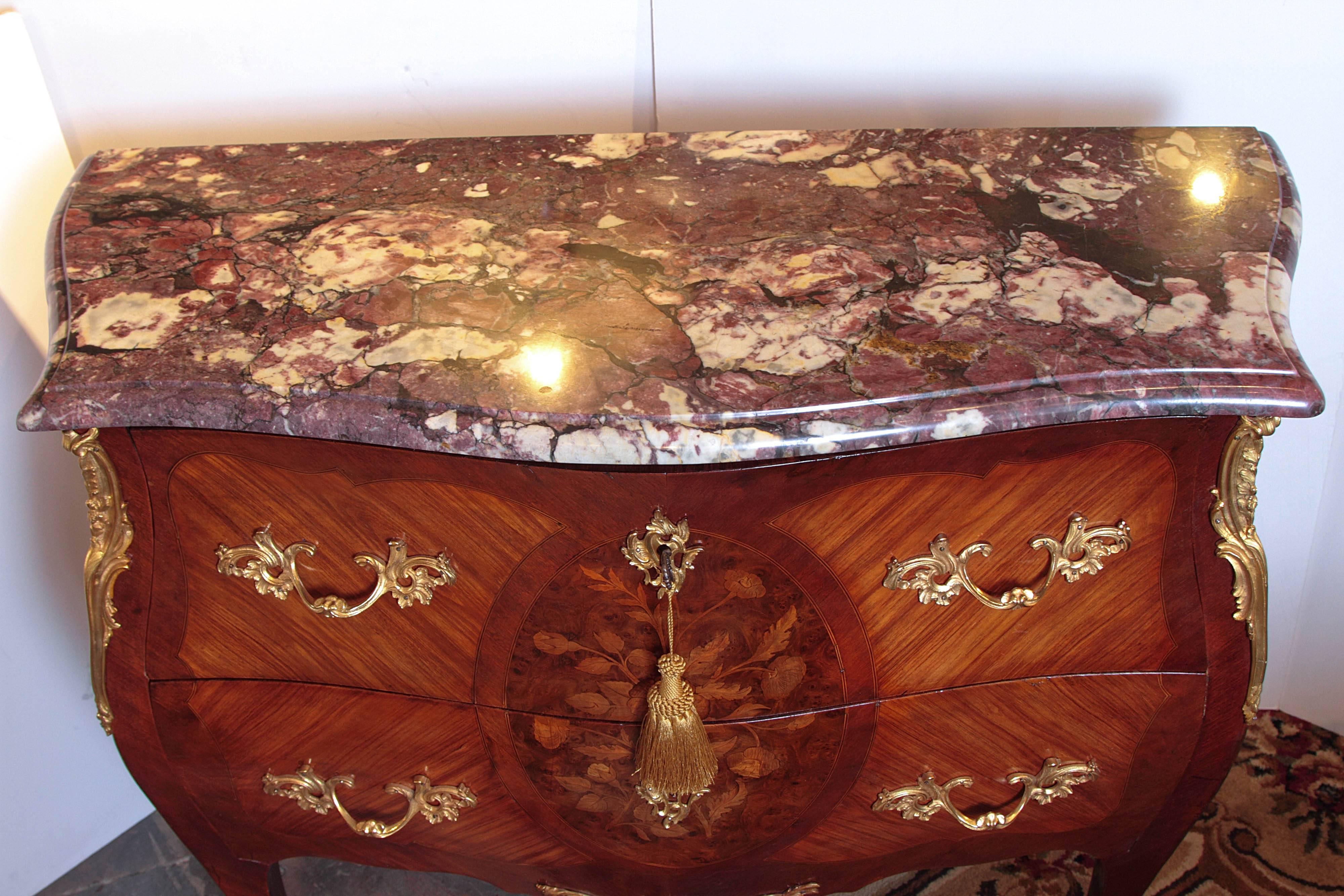 19th Century French Louis XV Marquetry Marble-Top Commodes 5