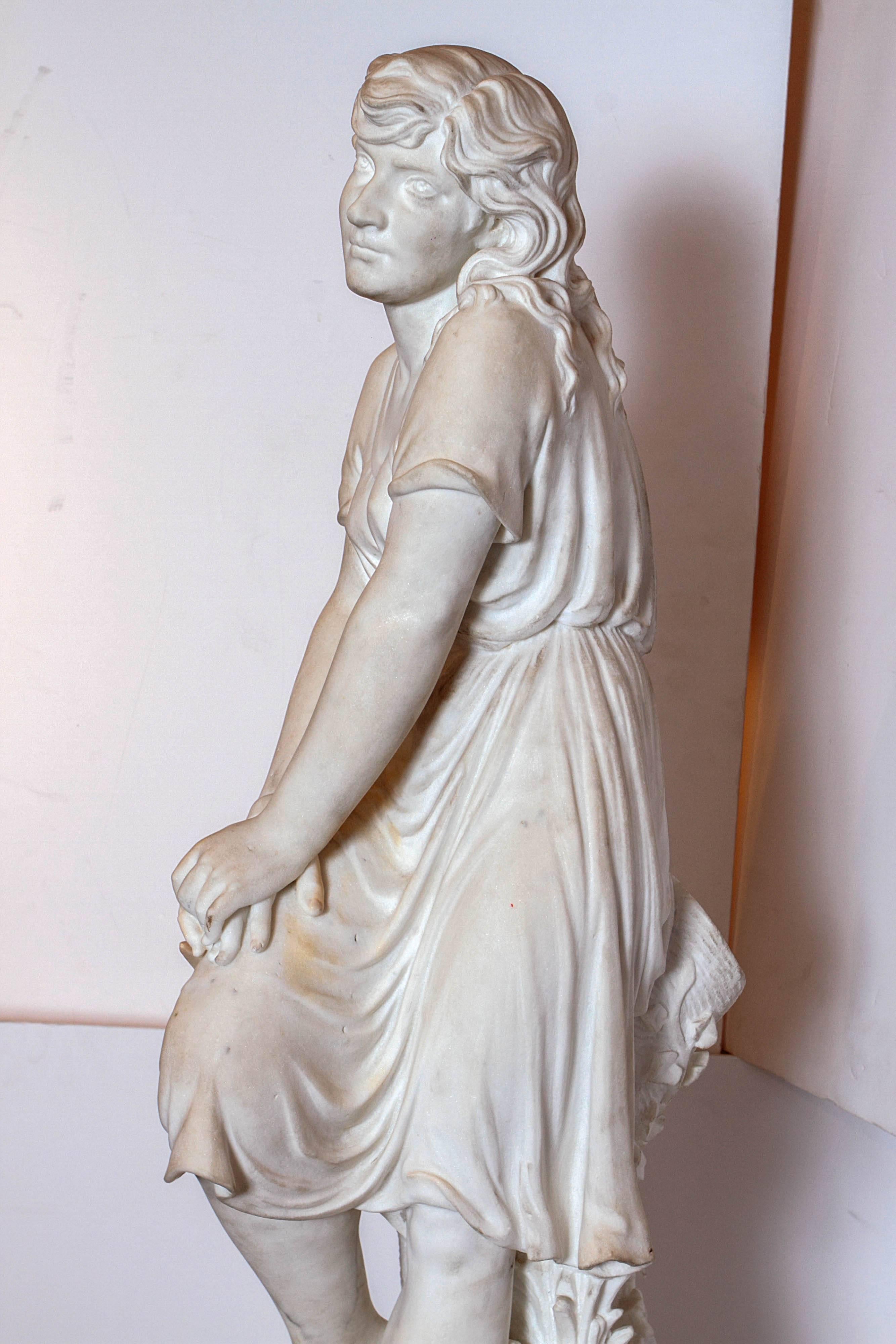 19th Century French Marble Sculpture Signed Philippe Poitevin In Excellent Condition In Dallas, TX