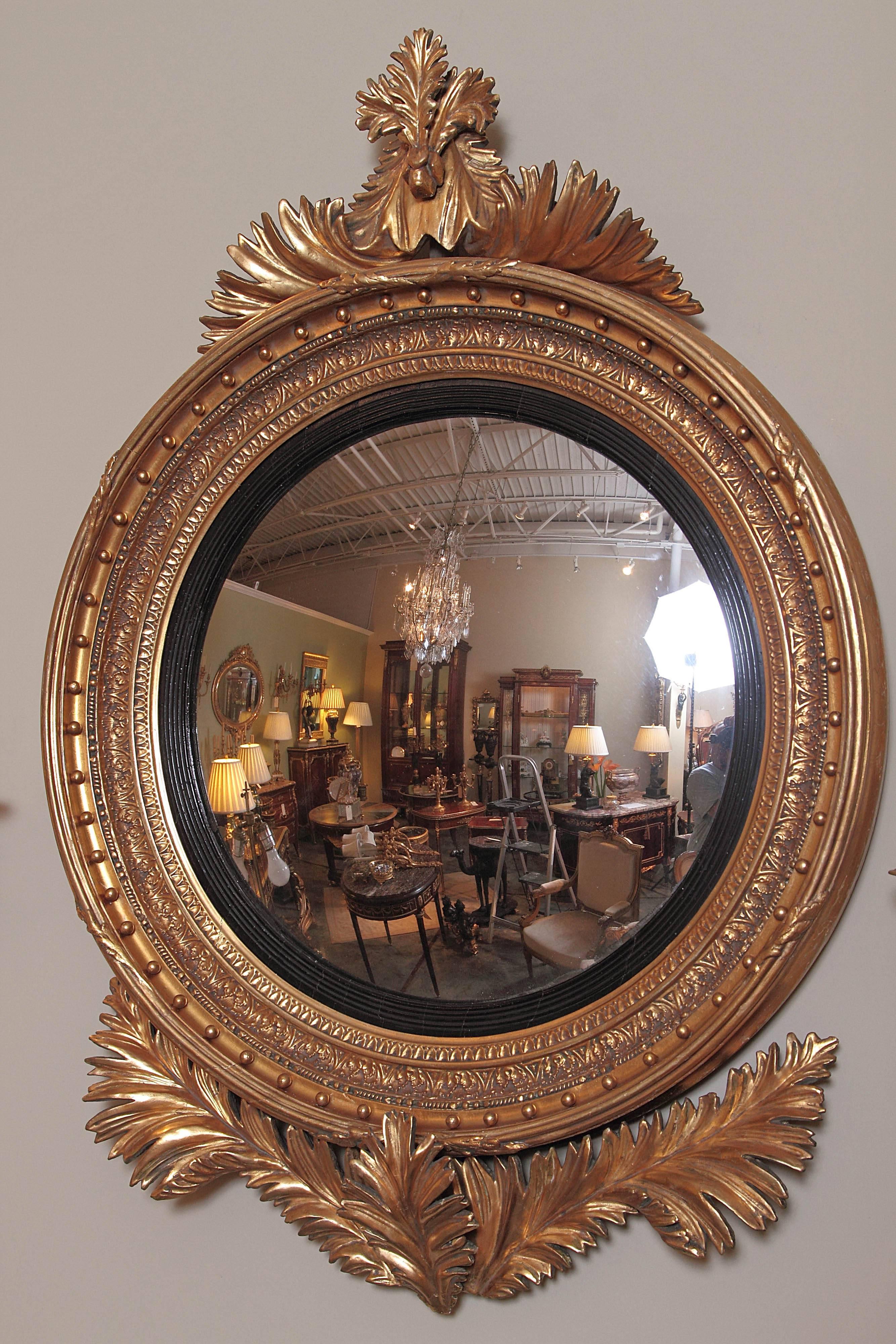 European 19th Century Regency Hand-Carved Gilt Convex Mirror