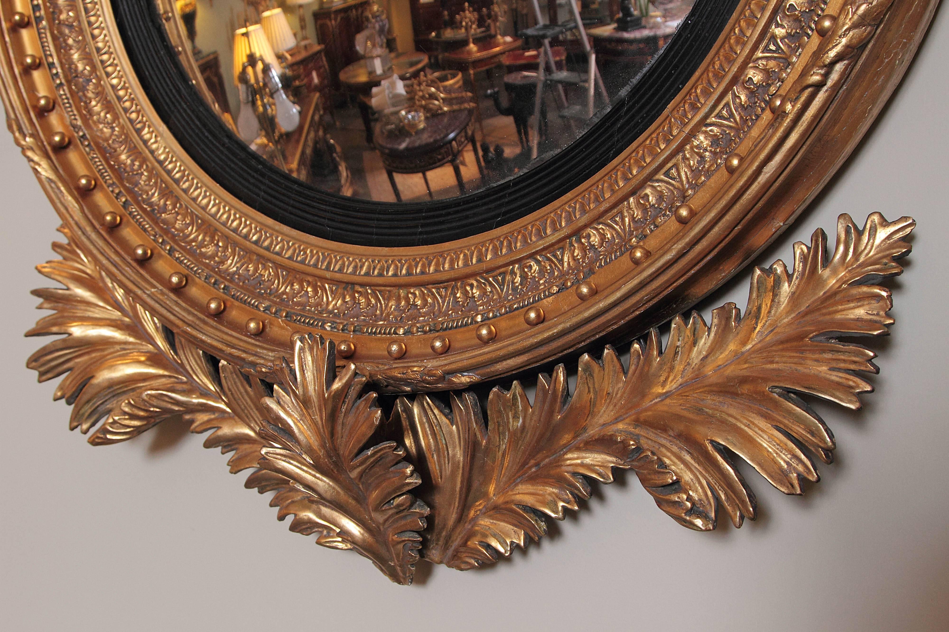 Mid-19th Century 19th Century Regency Hand-Carved Gilt Convex Mirror