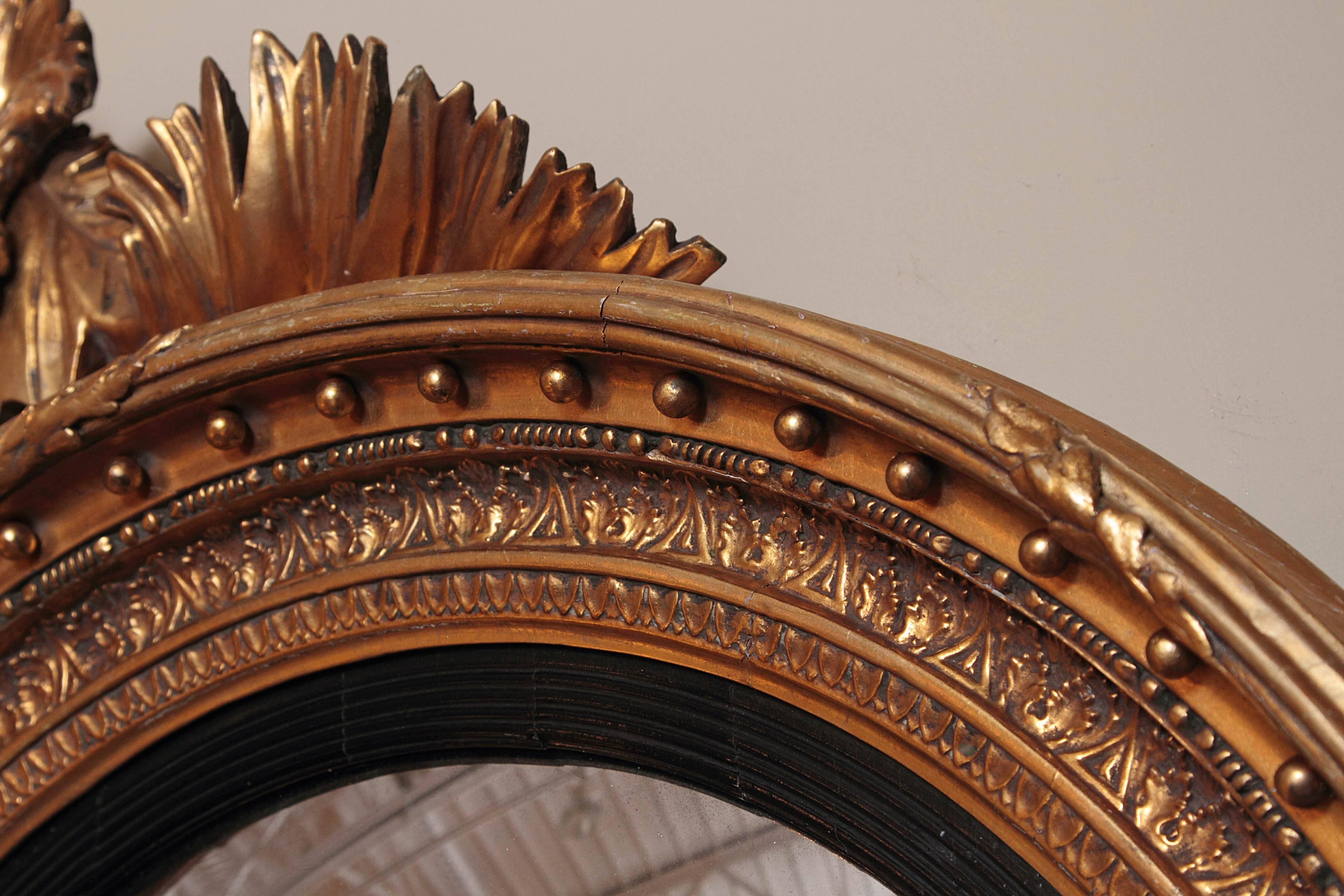 19th Century Regency Hand-Carved Gilt Convex Mirror 3