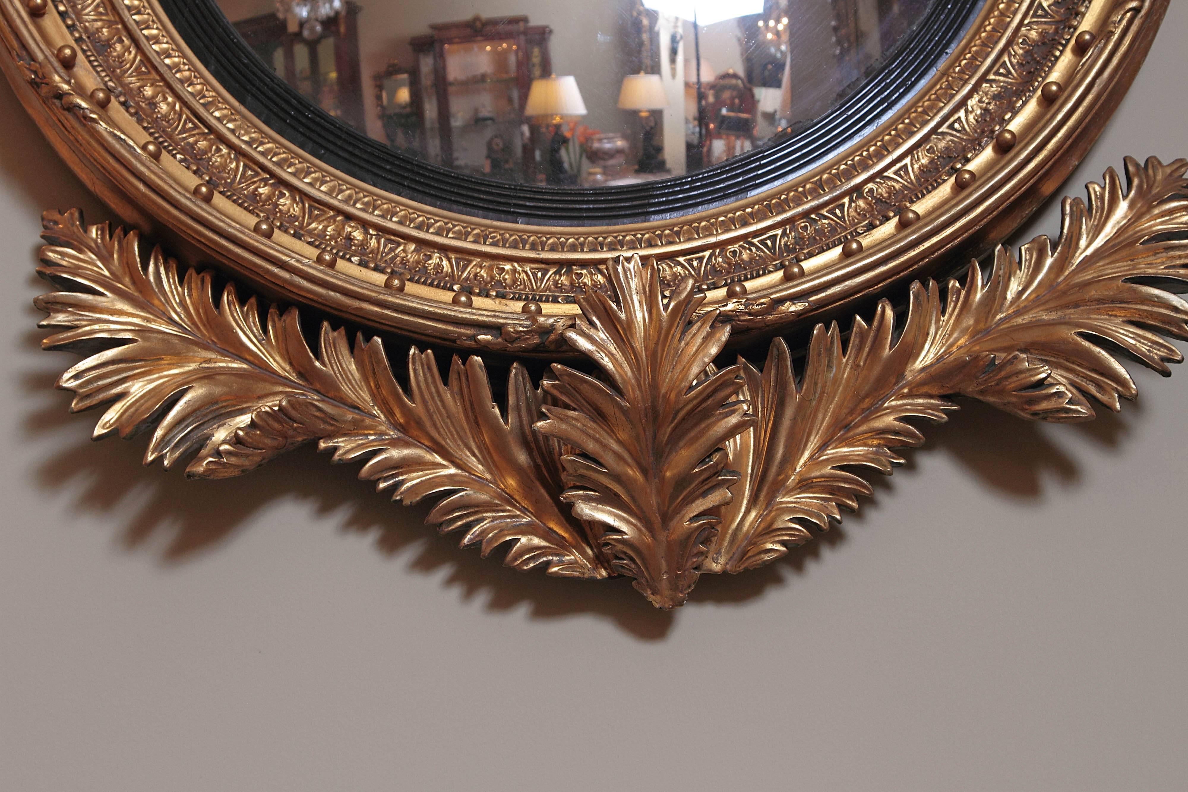 19th Century Regency Hand-Carved Gilt Convex Mirror 4