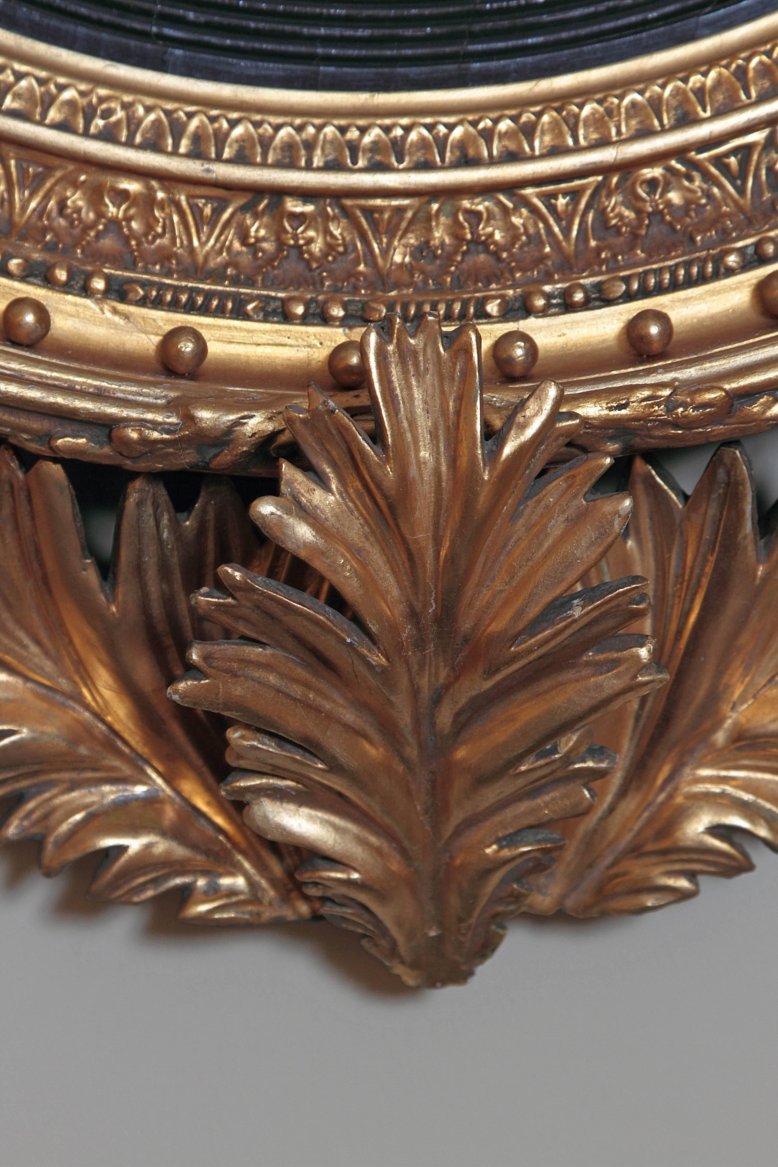 19th Century Regency Hand-Carved Gilt Convex Mirror 5