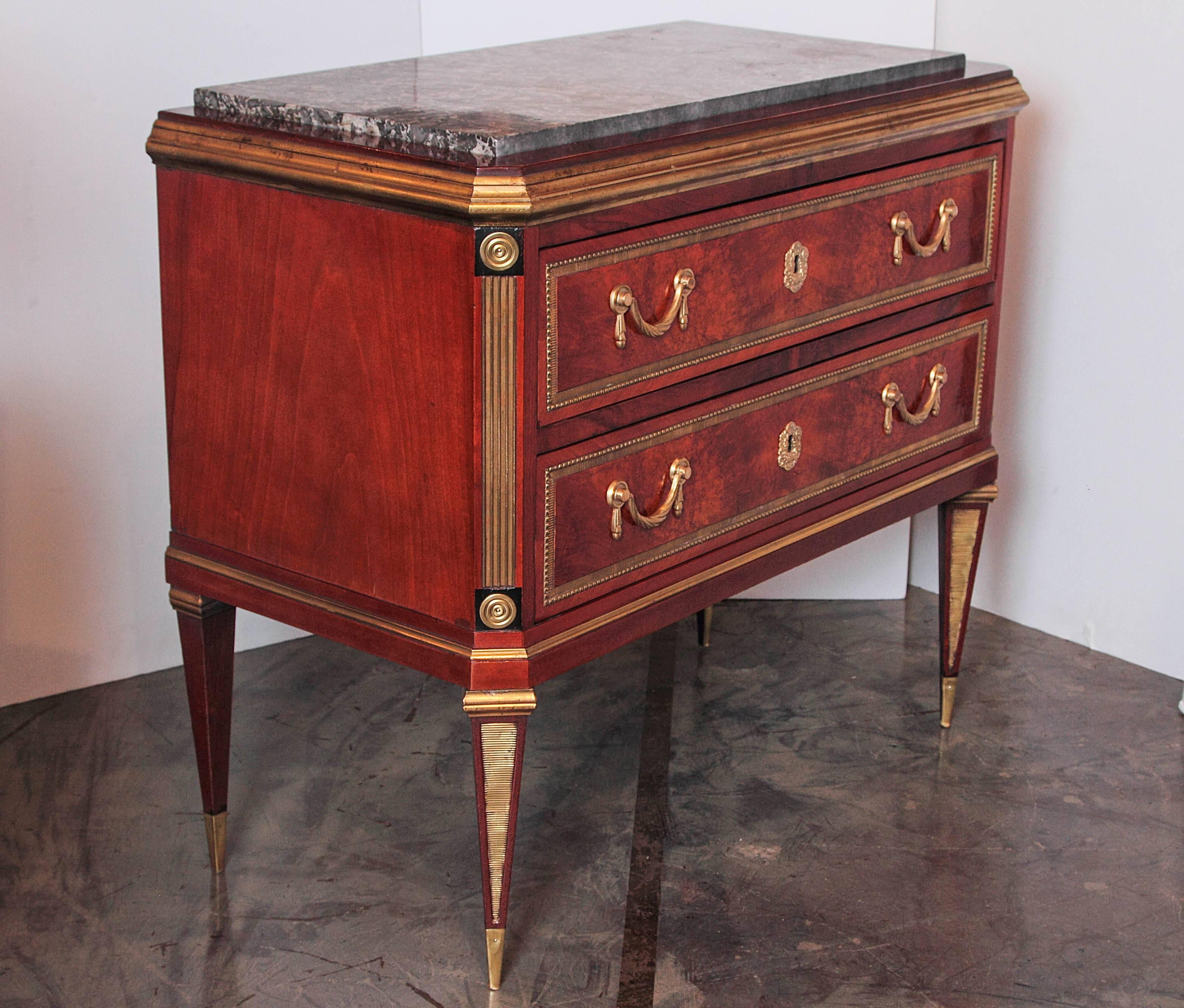 Neoclassical 19th Century Russian Mahogany Pair of Commodes, Marble Top