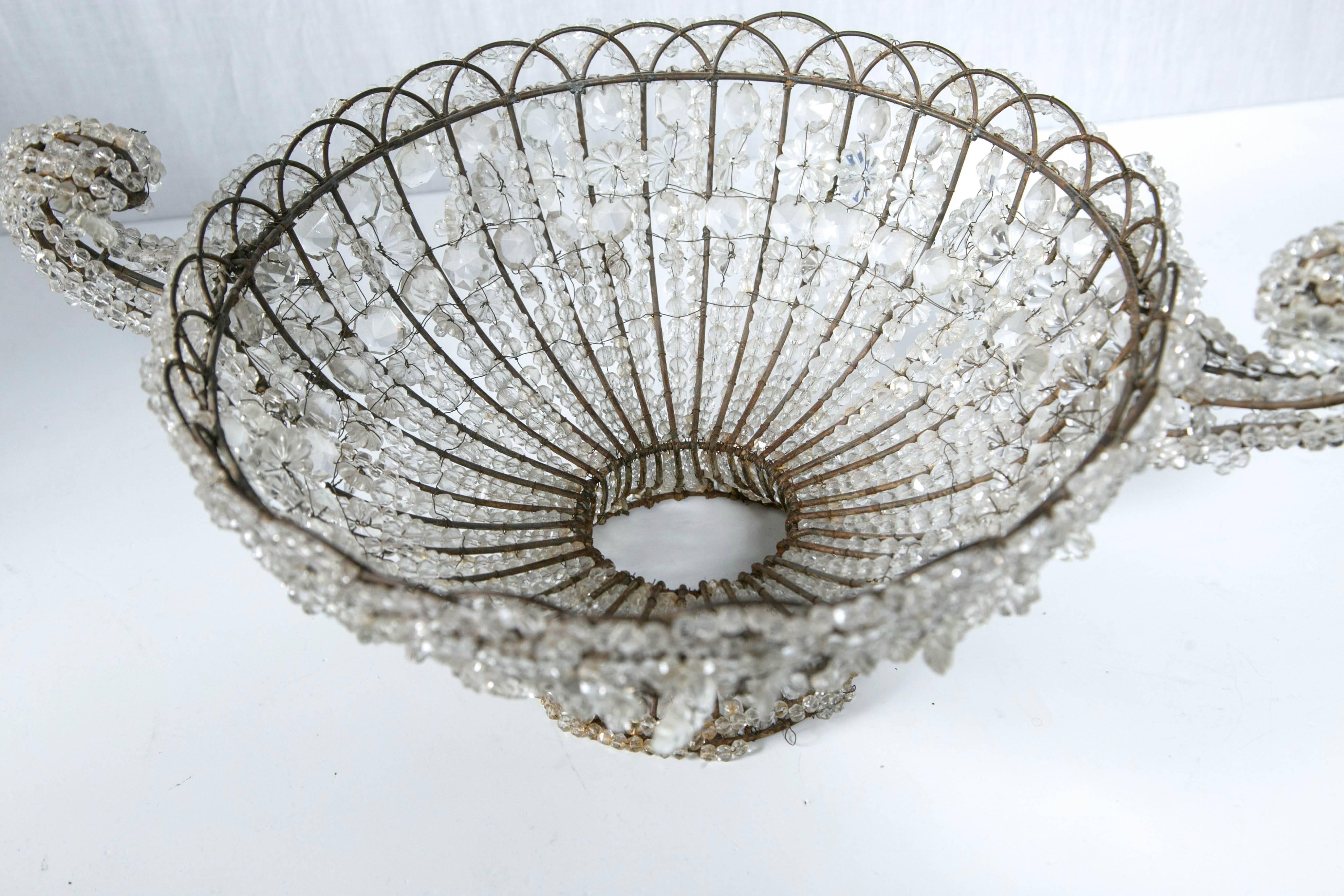 Italian Beaded Crystal and Wire Compote For Sale