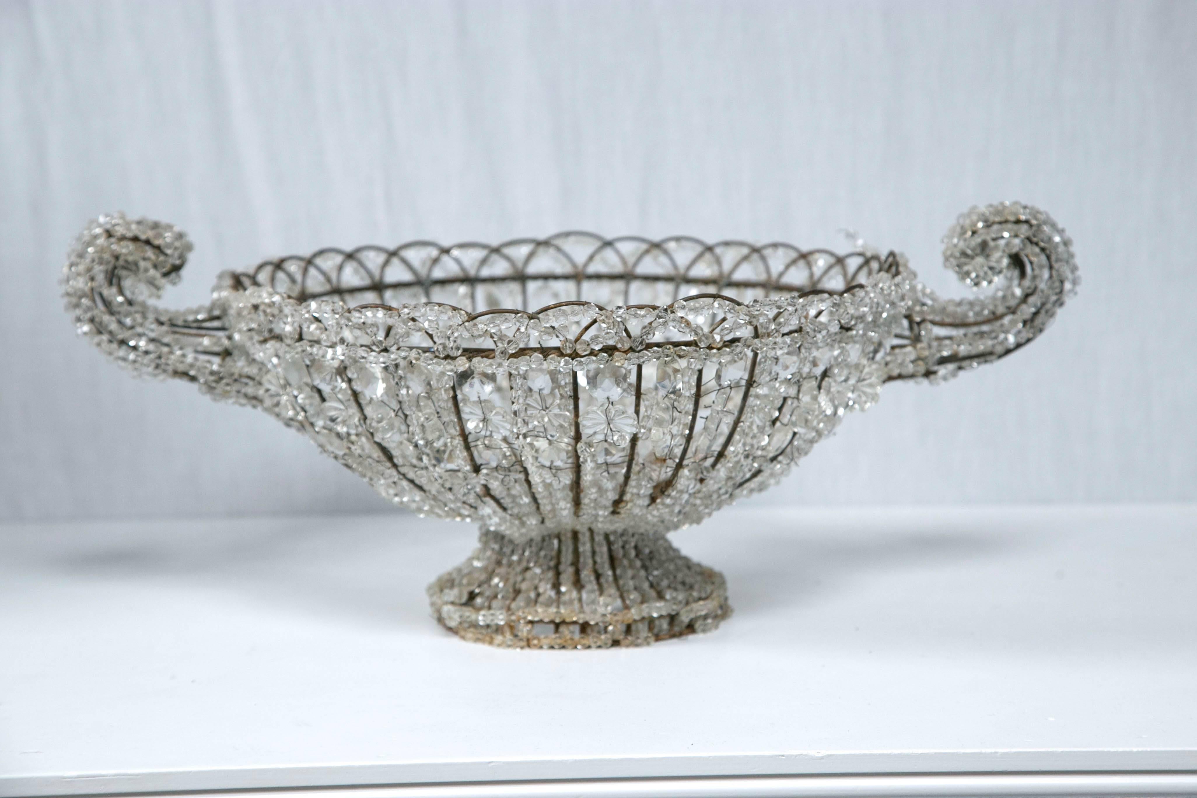 Beaded Crystal and Wire Compote In Good Condition For Sale In Stamford, CT