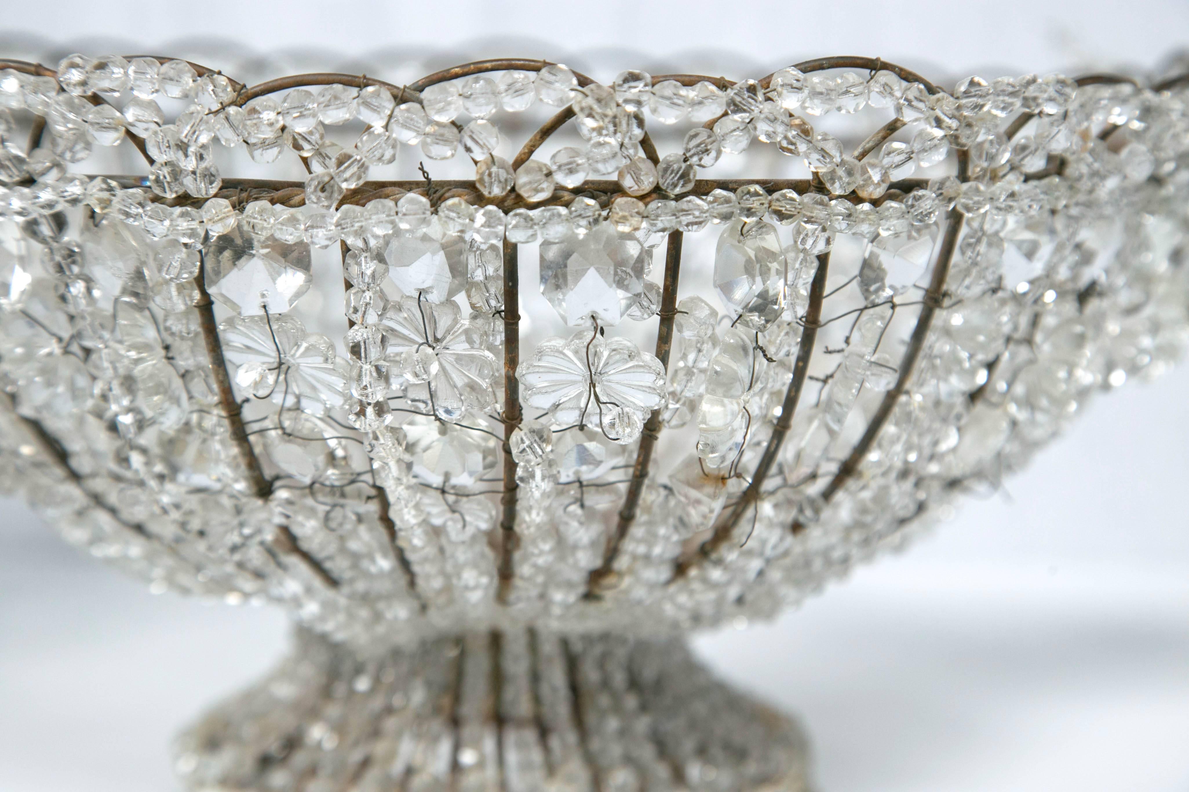 19th Century Beaded Crystal and Wire Compote For Sale