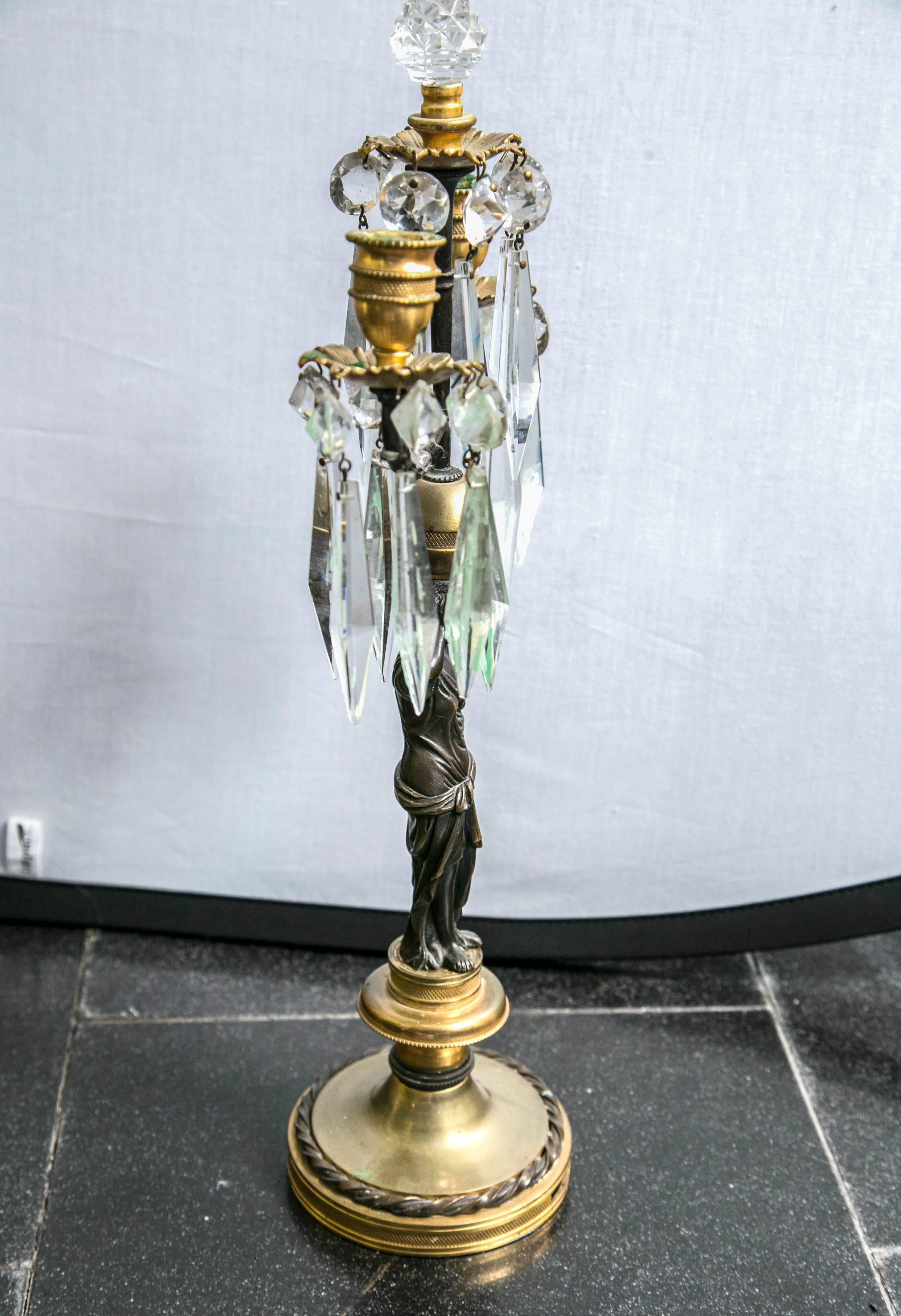 Gilt Bronze with Crystal Candlesticks For Sale 1