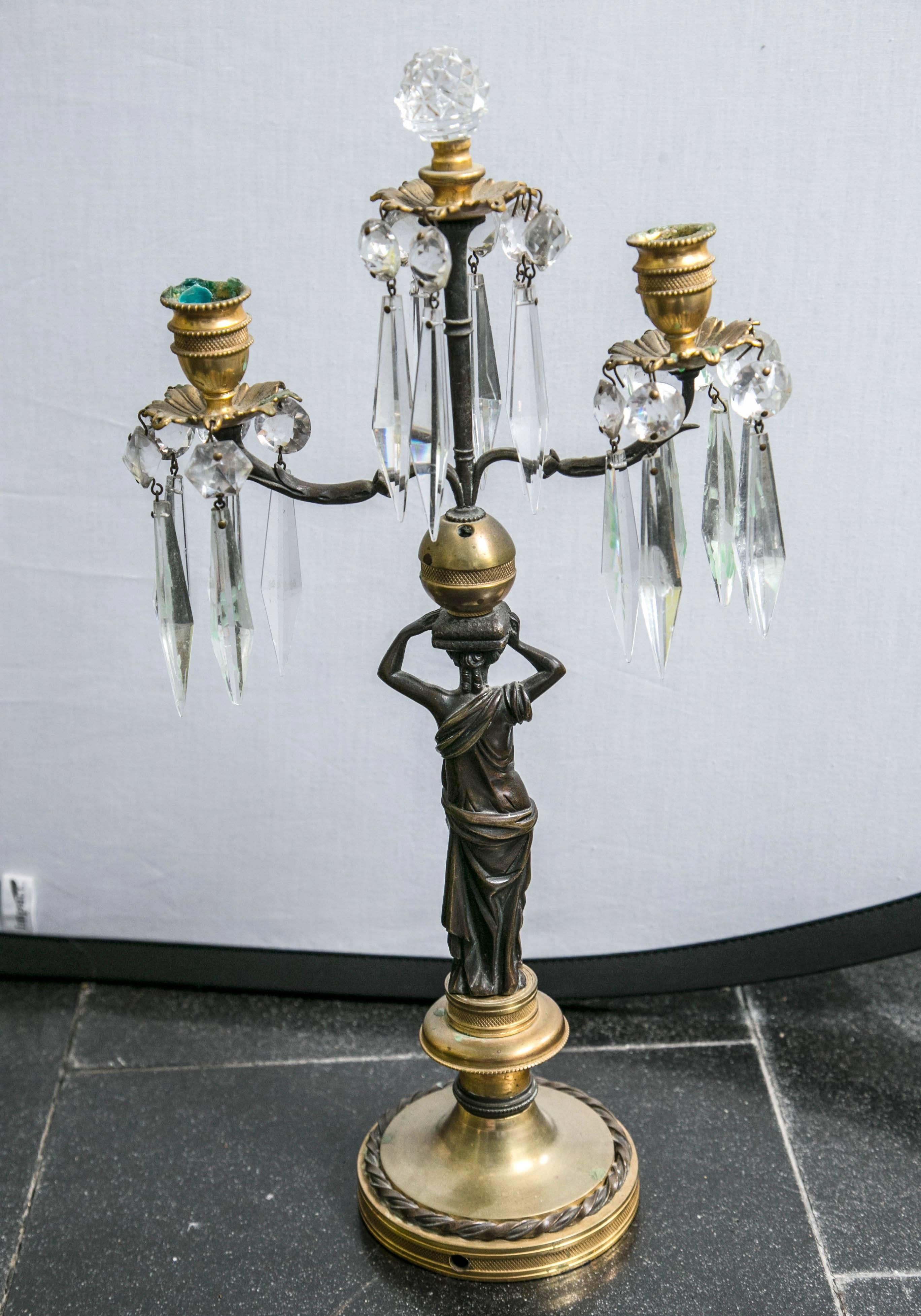 Gilt Bronze with Crystal Candlesticks For Sale 2