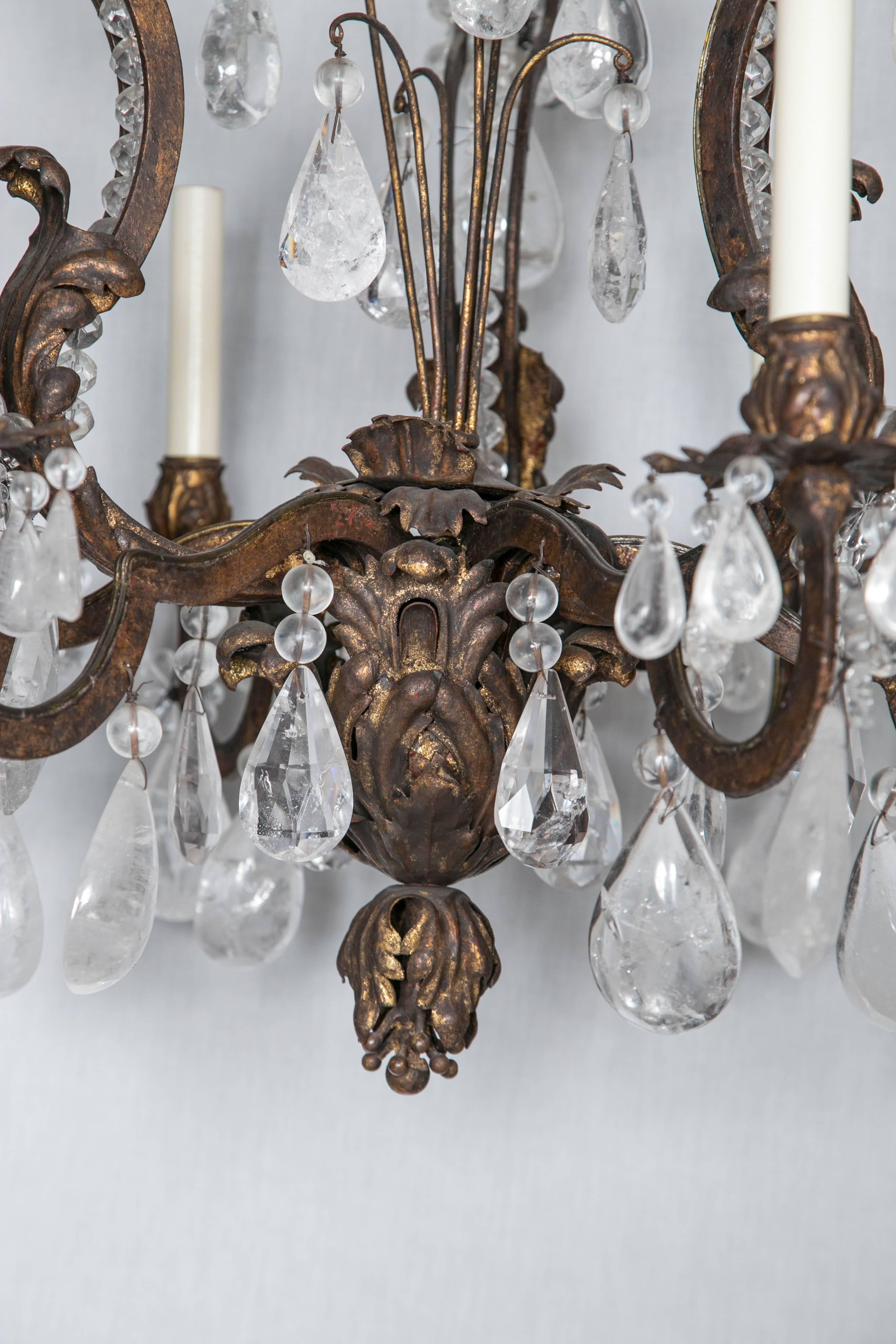 Louis XV French Iron and Rock Crystal Six-Light Chandelier For Sale