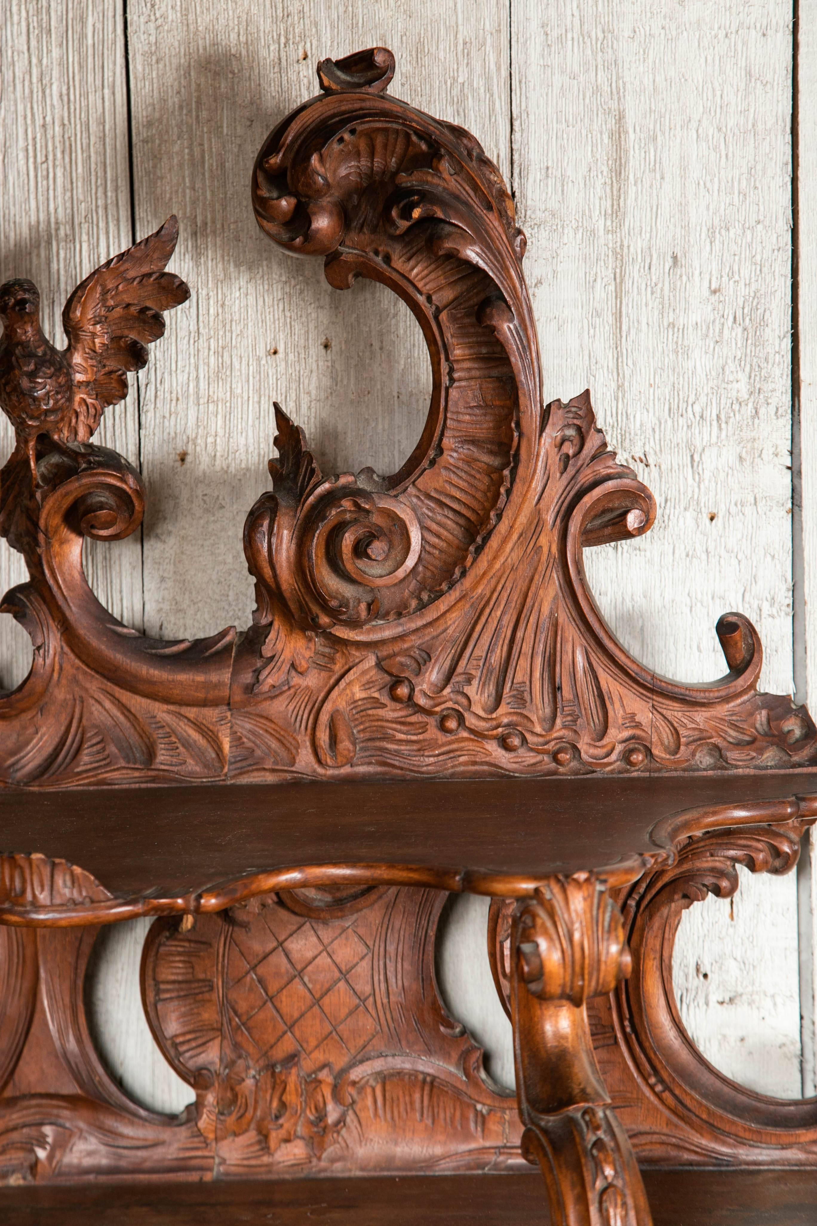 Carved Walnut Three-Shelf Italian Rococo Wall Bracket For Sale 3