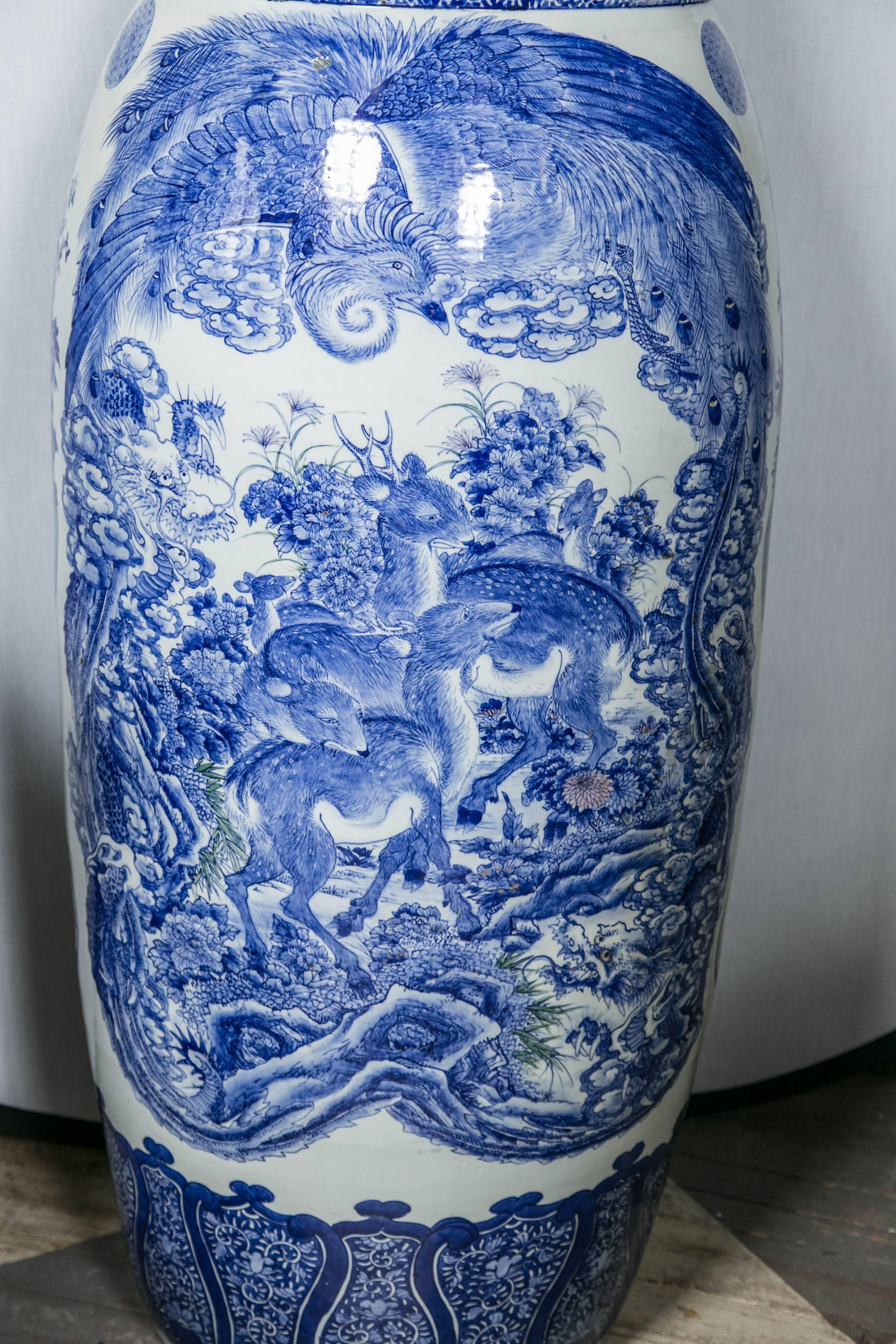 20th Century Japanese Blue and White Porcelain Palace Vase For Sale