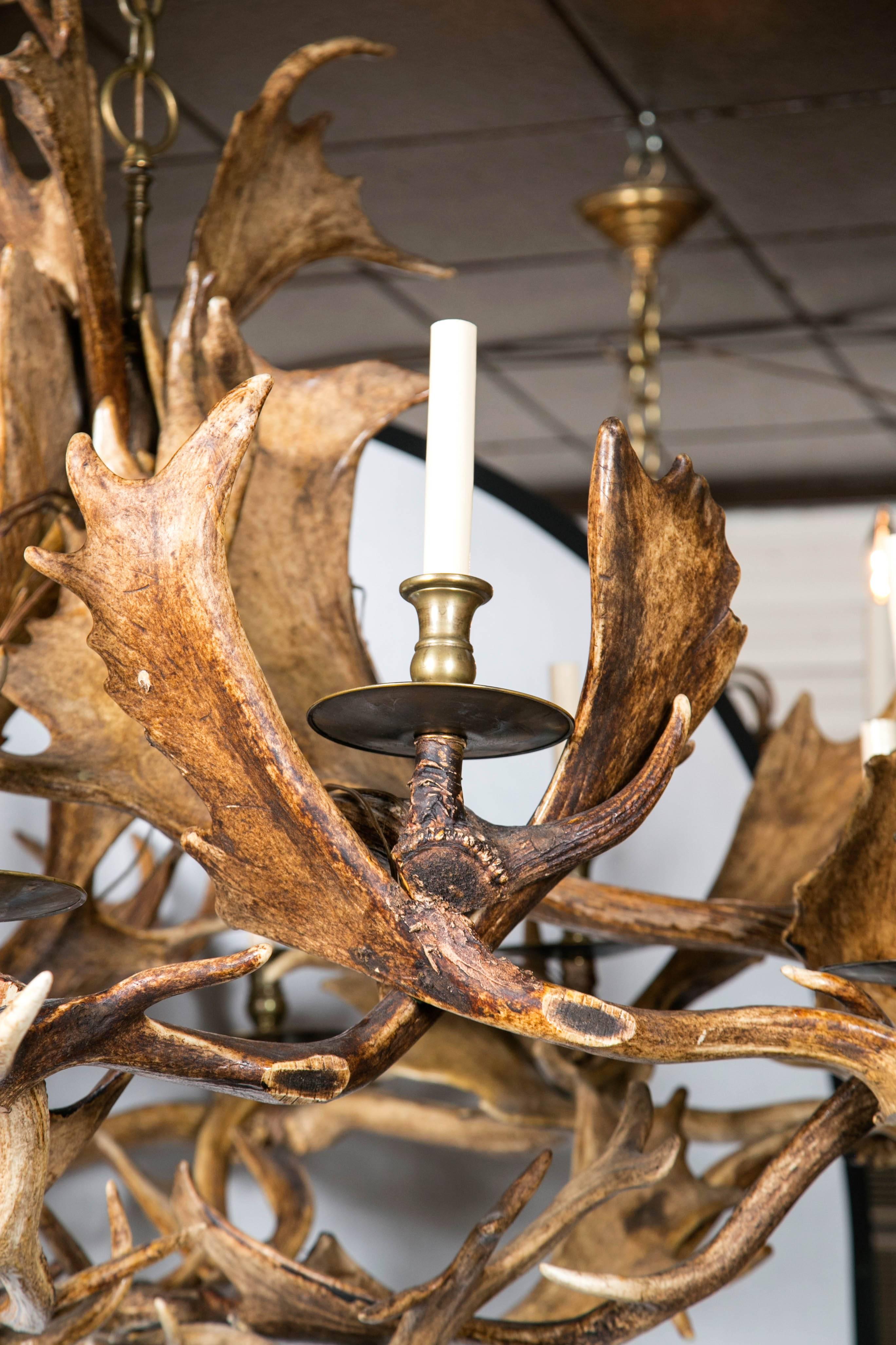 Hand-Crafted Fantastic Twelve-Light Caribou Antler Chandelier