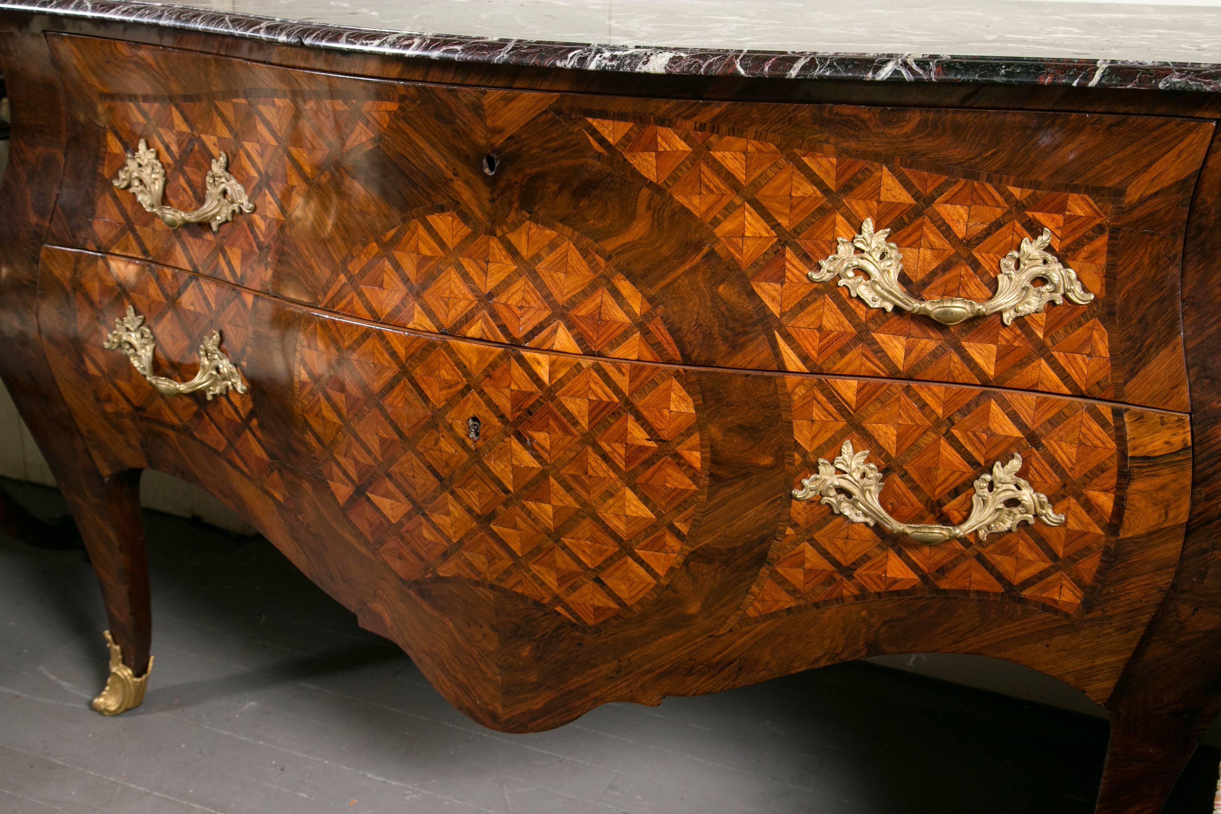  19th Century Marble-Top Two-Drawer Italian Parquetry Commode For Sale 5
