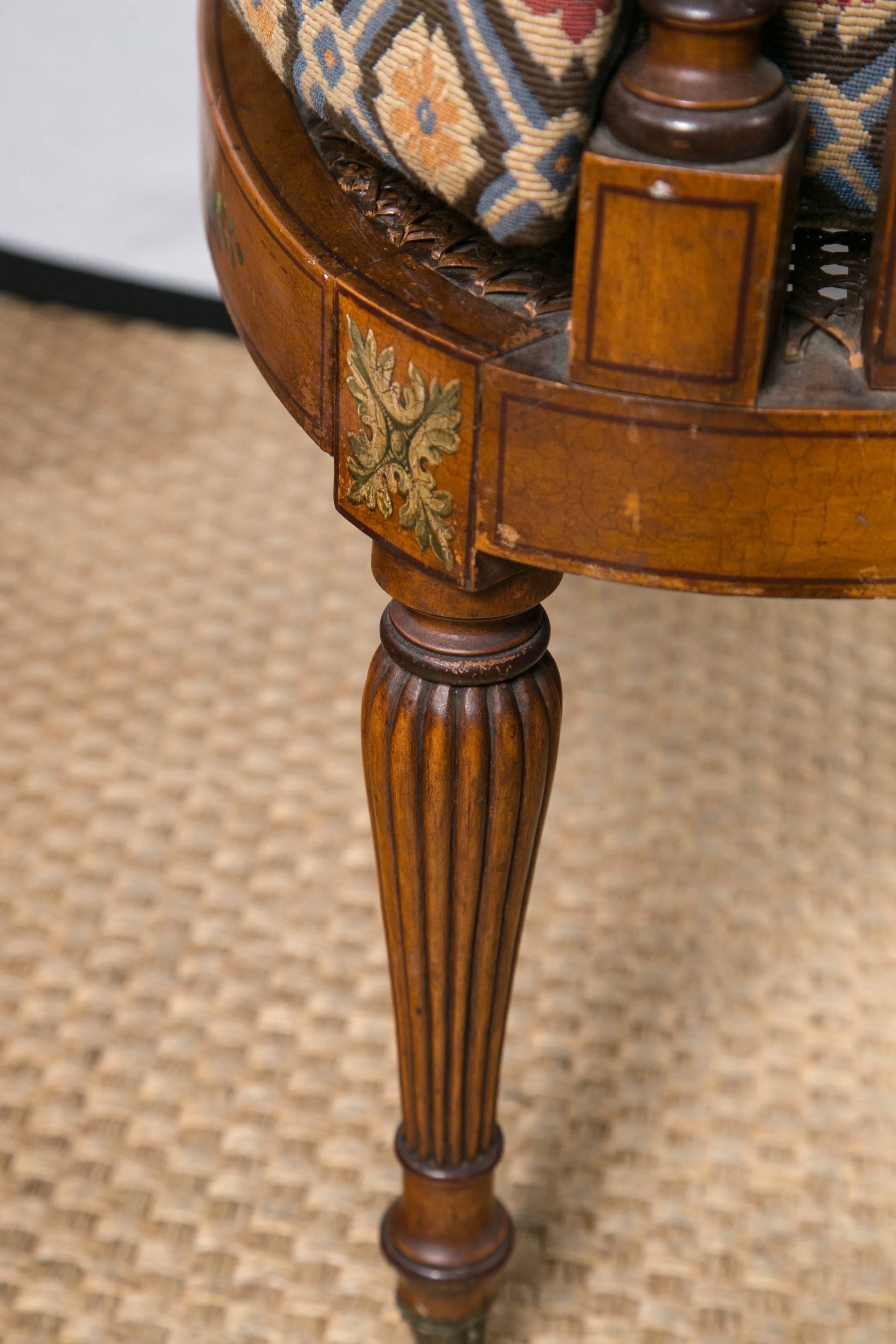 Paint Decorated and Caned Edwardian Armchair In Excellent Condition For Sale In Woodbury, CT
