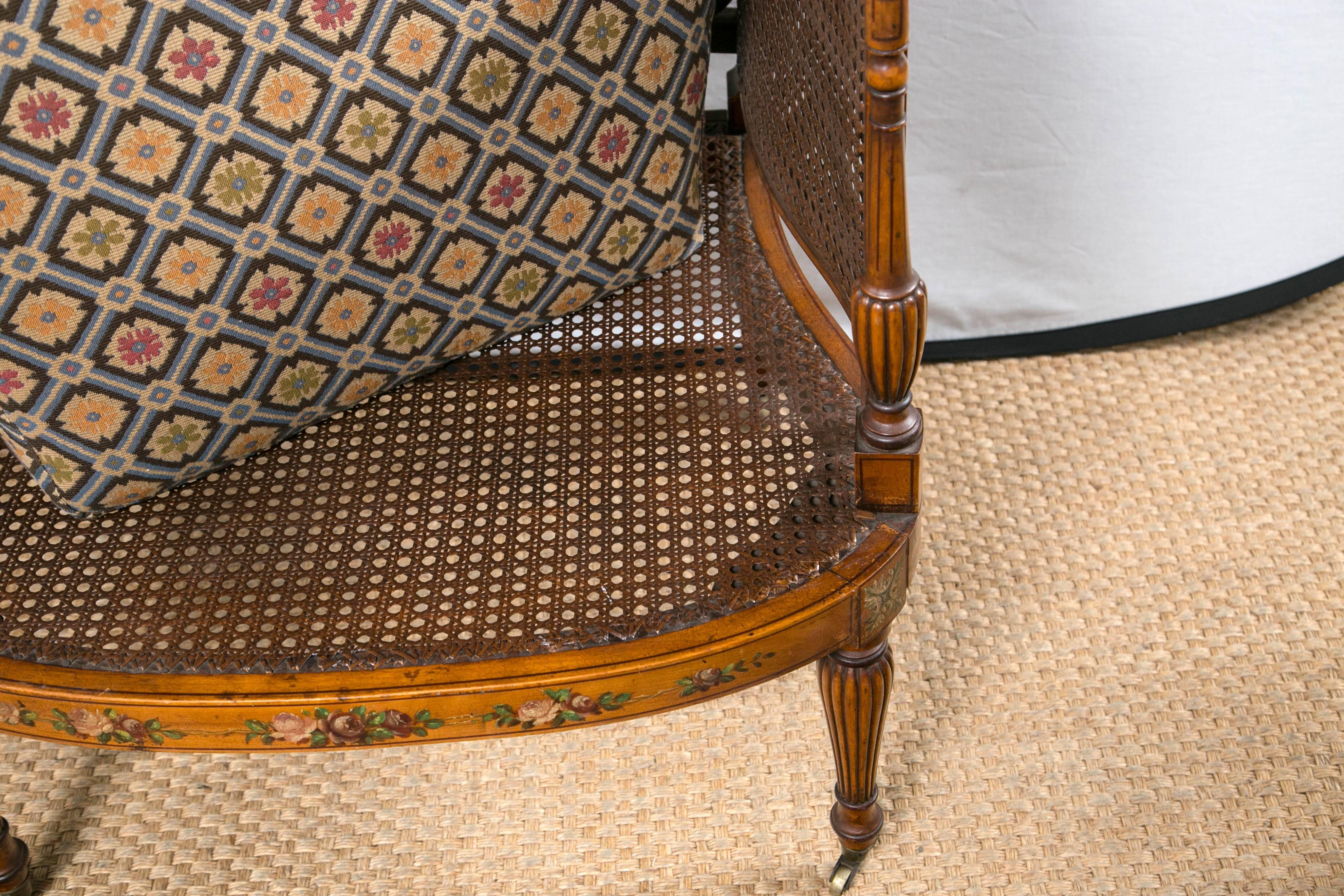 Paint Decorated and Caned Edwardian Armchair For Sale 1