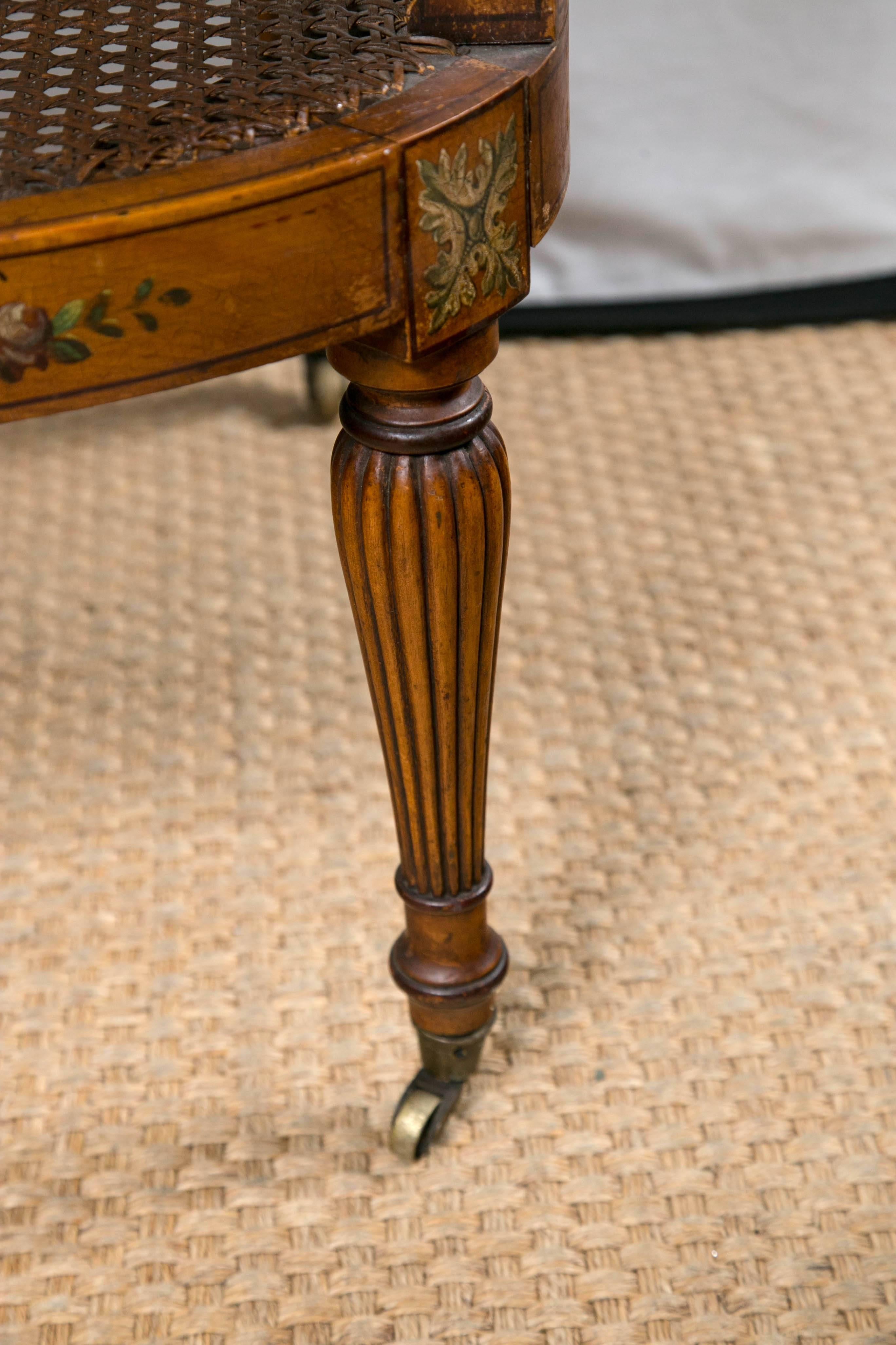 Paint Decorated and Caned Edwardian Armchair For Sale 2