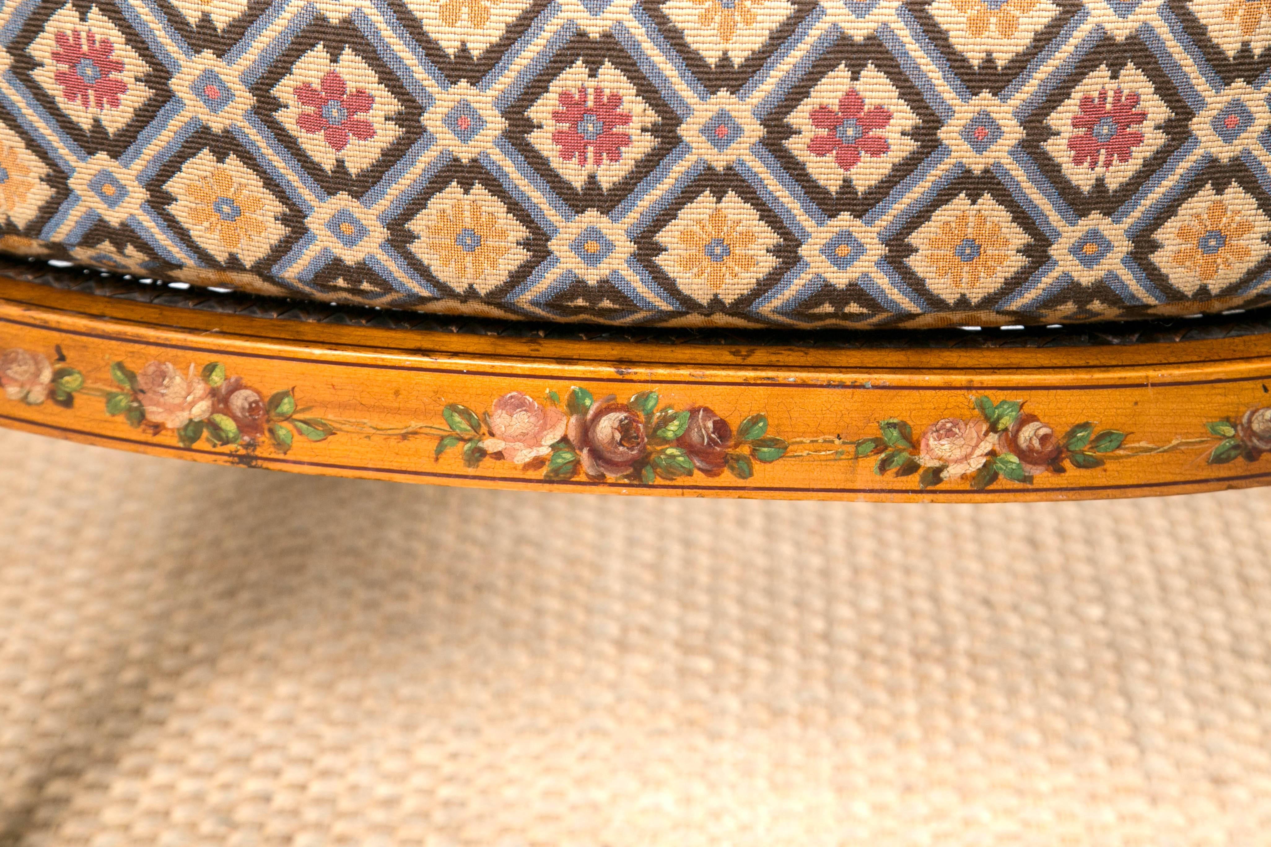 Paint Decorated and Caned Edwardian Armchair For Sale 3