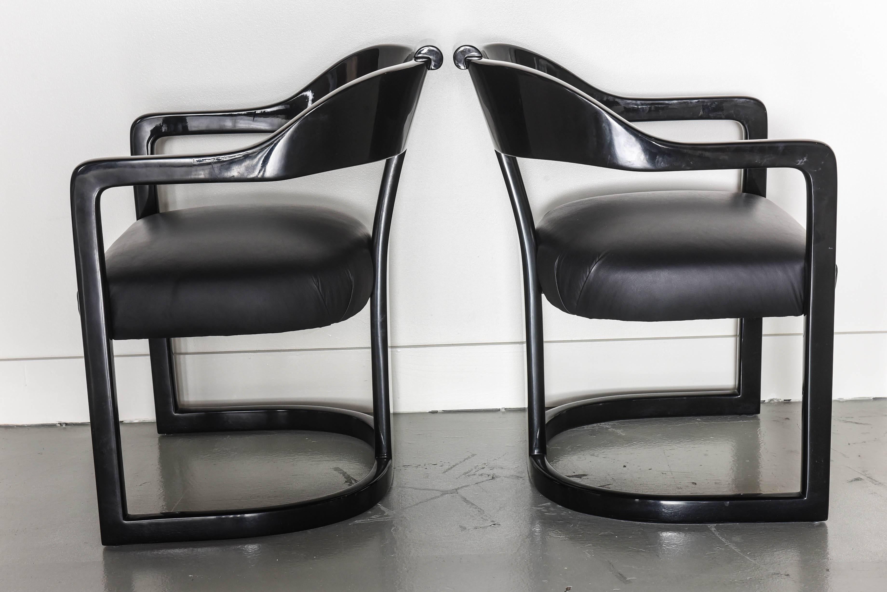 Late 20th Century Set of Six American Modern Black Lacquer 