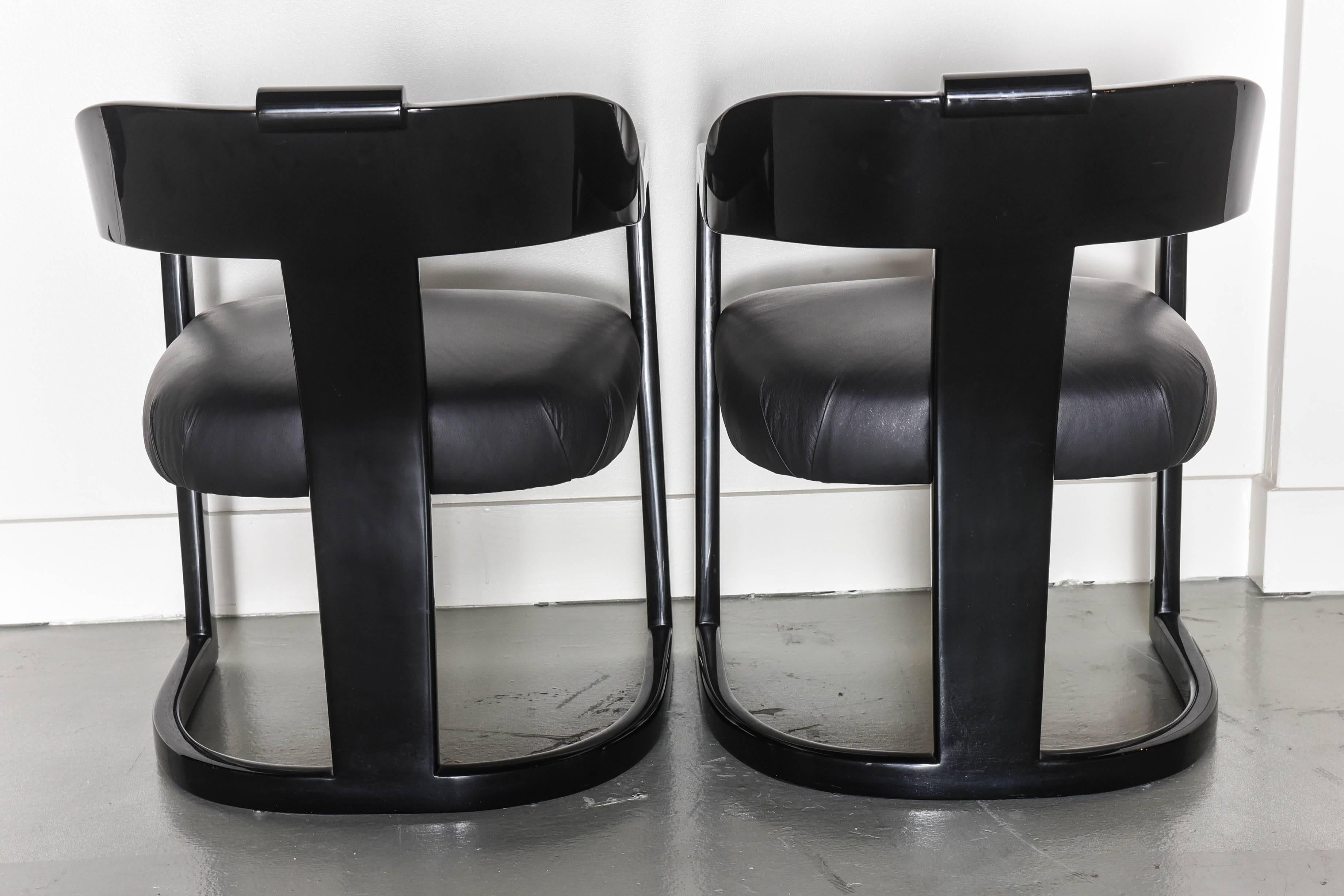 Set of Six American Modern Black Lacquer 