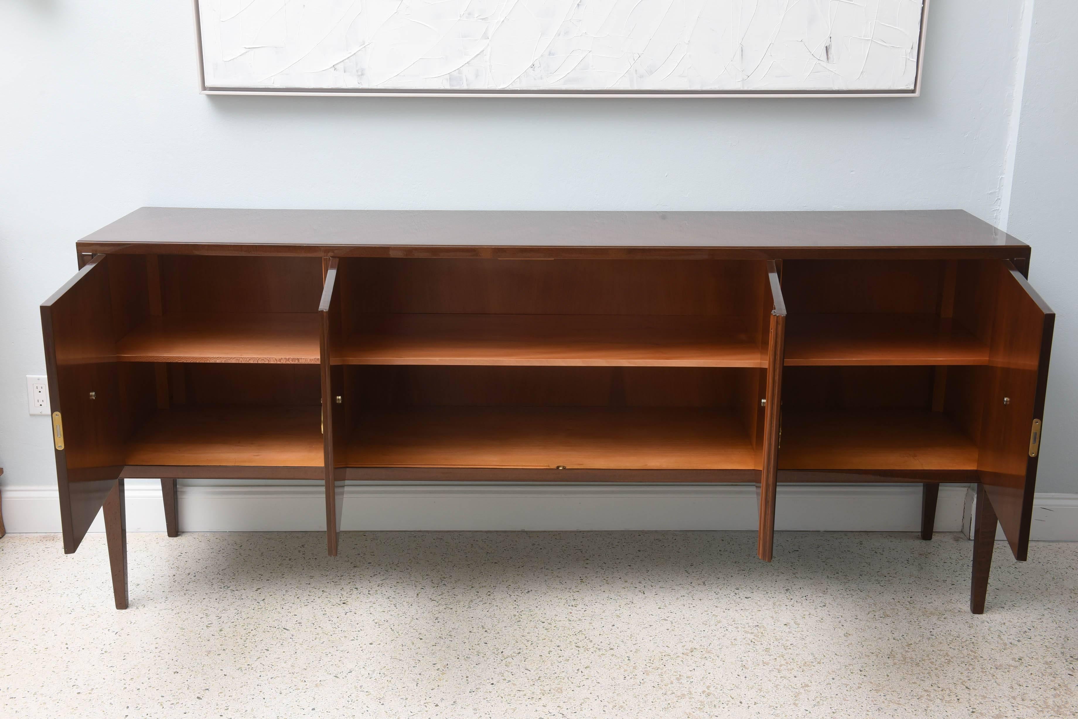 Mid-20th Century Italian Modern Walnut and Palisander Four-Door Credenza, Style of Buffa