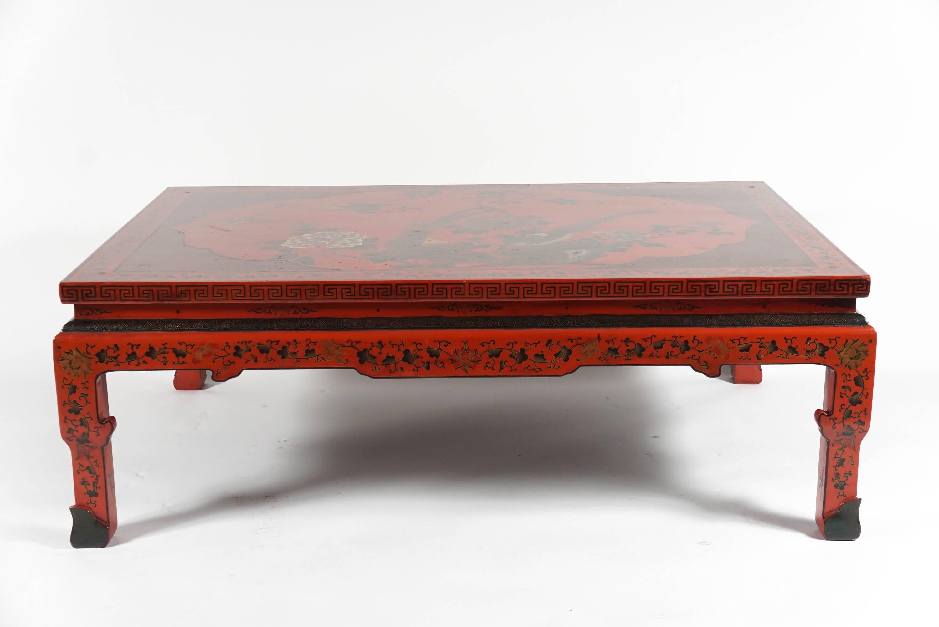 Beautiful highly detailed Chinoiserie coffee table. Richly colored and exciting looking.