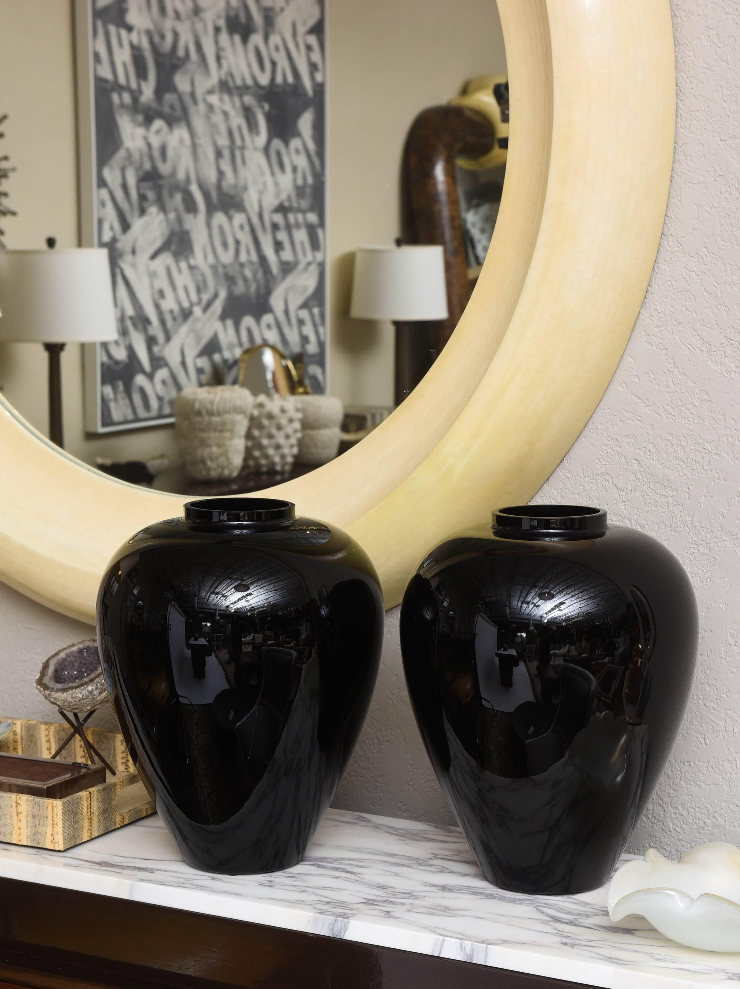 Late 20th Century Pair of Large Black Murano Vases by Barovier e Toso