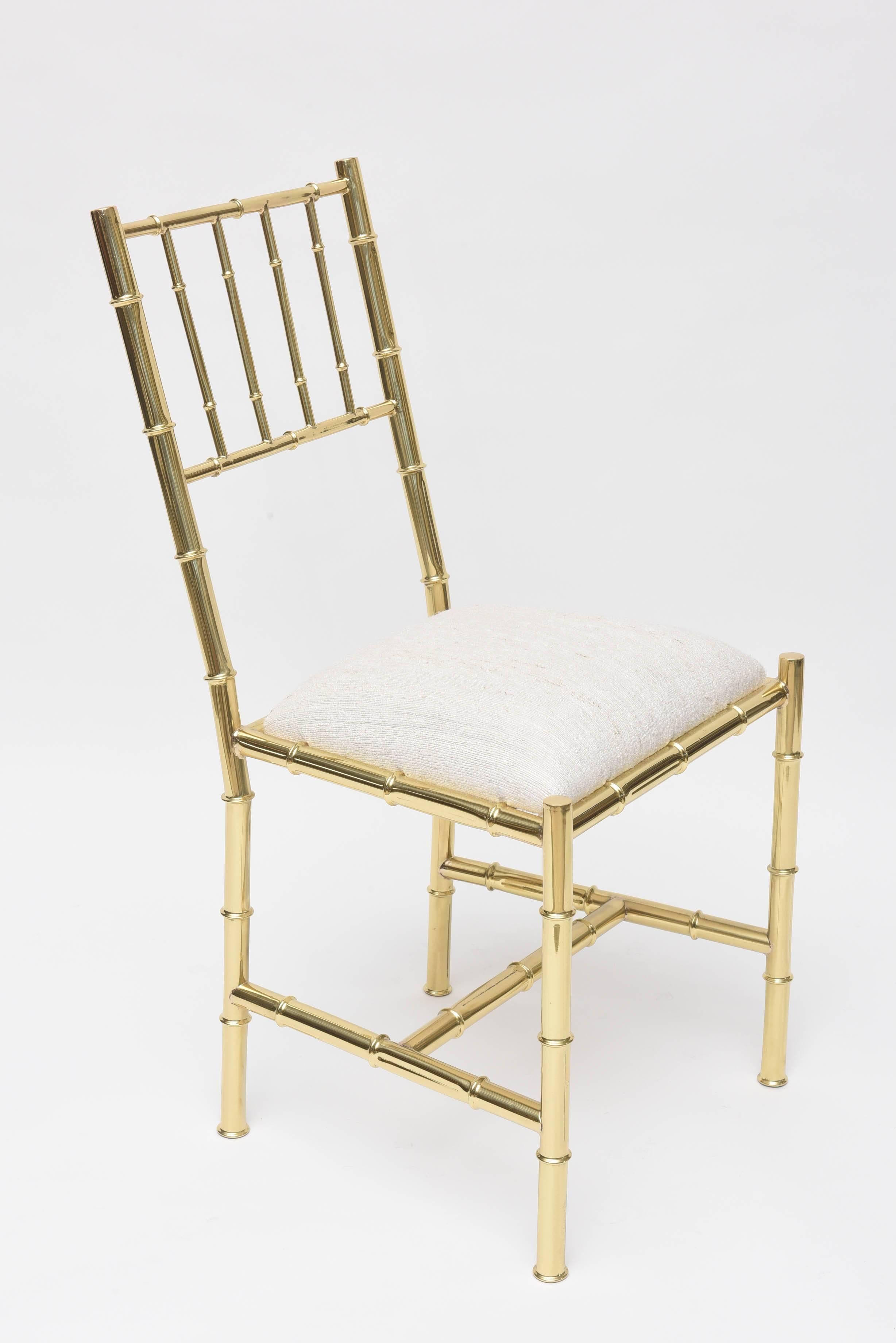 Hollywood Regency Italian Faux Bamboo Chair in Polished Brass