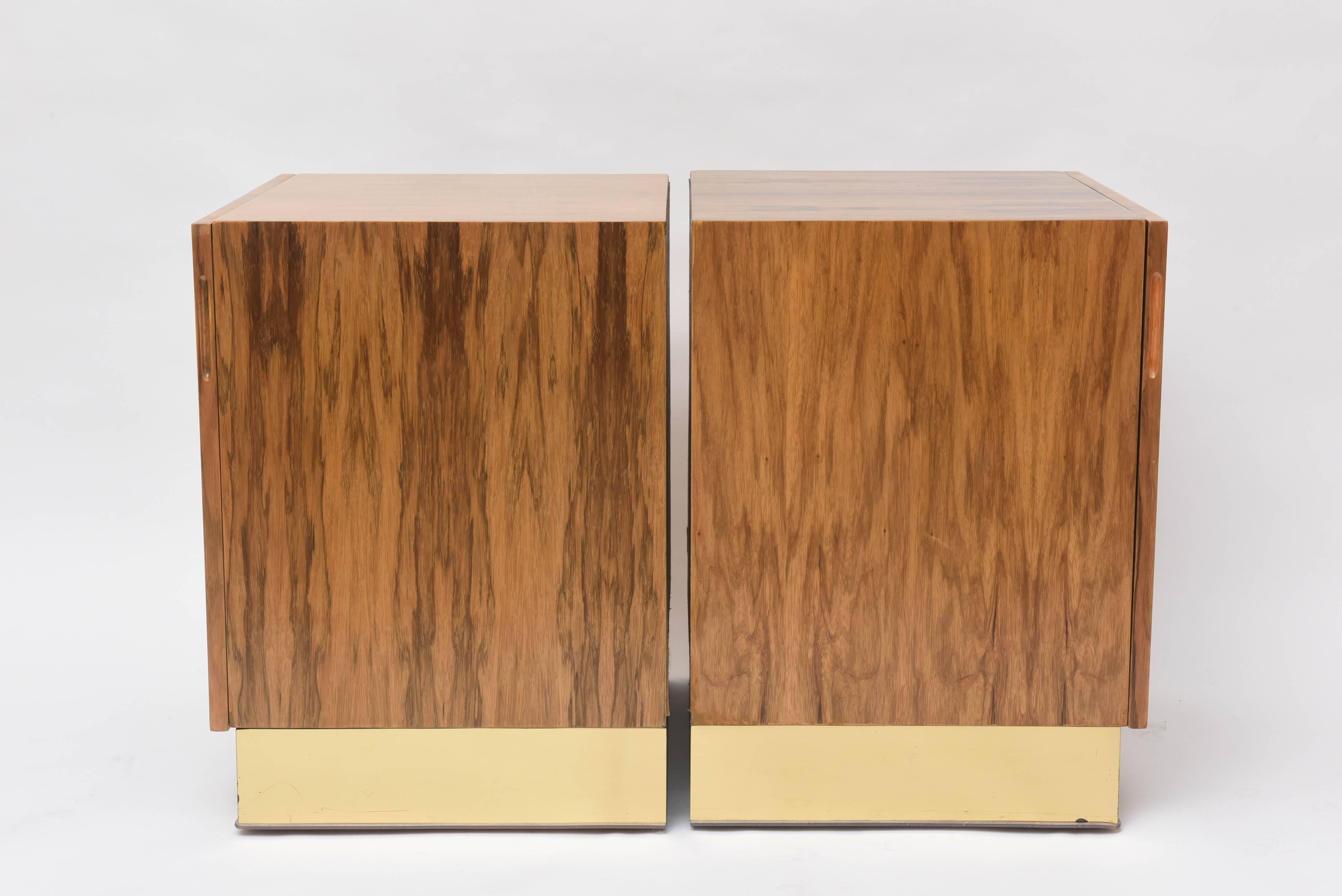 Pair of Milo Baughman Bleached Rosewood and Brass Nightstands 2