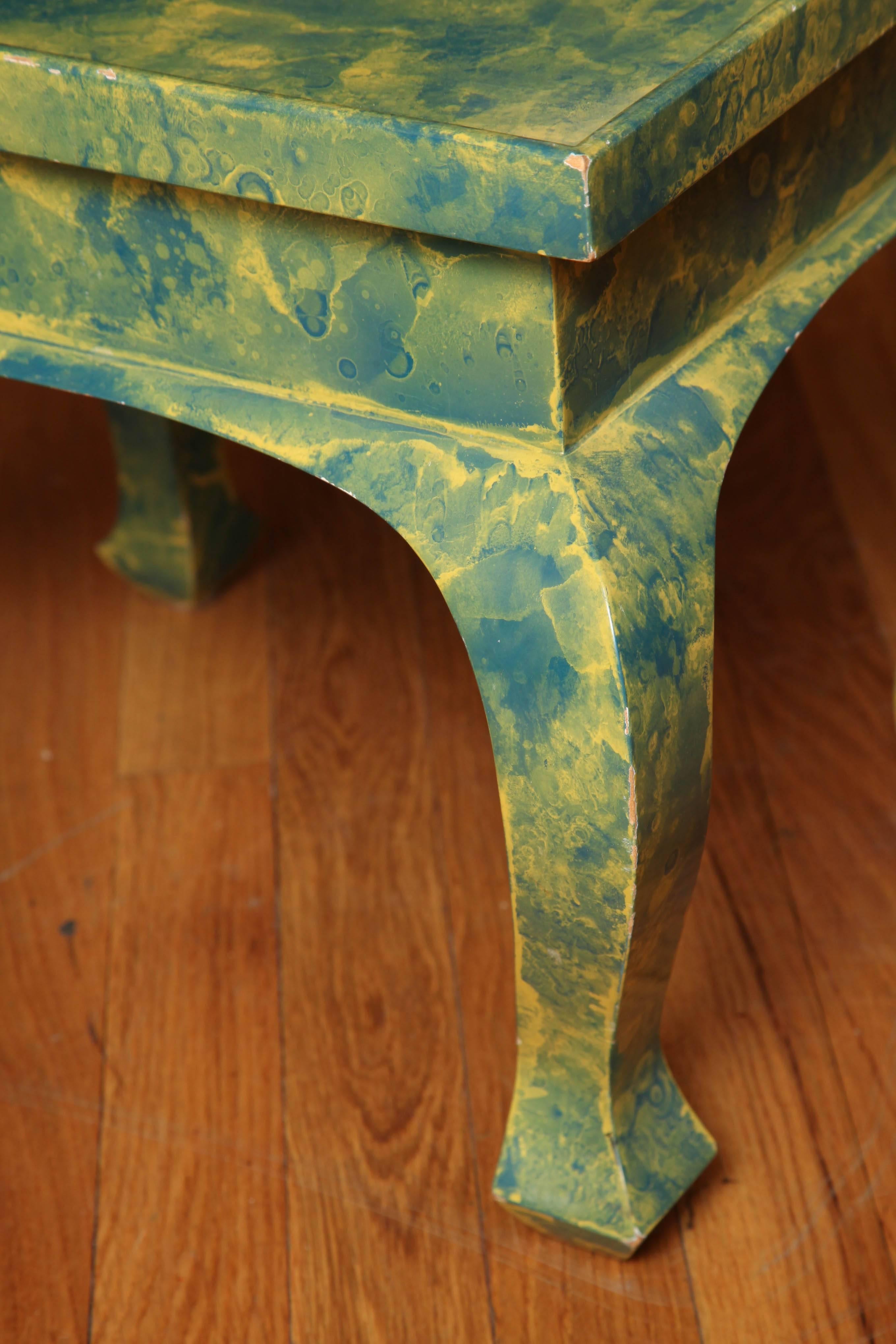 Pair of Small Low Green and Blue Occasional Tables In Good Condition For Sale In New York, NY