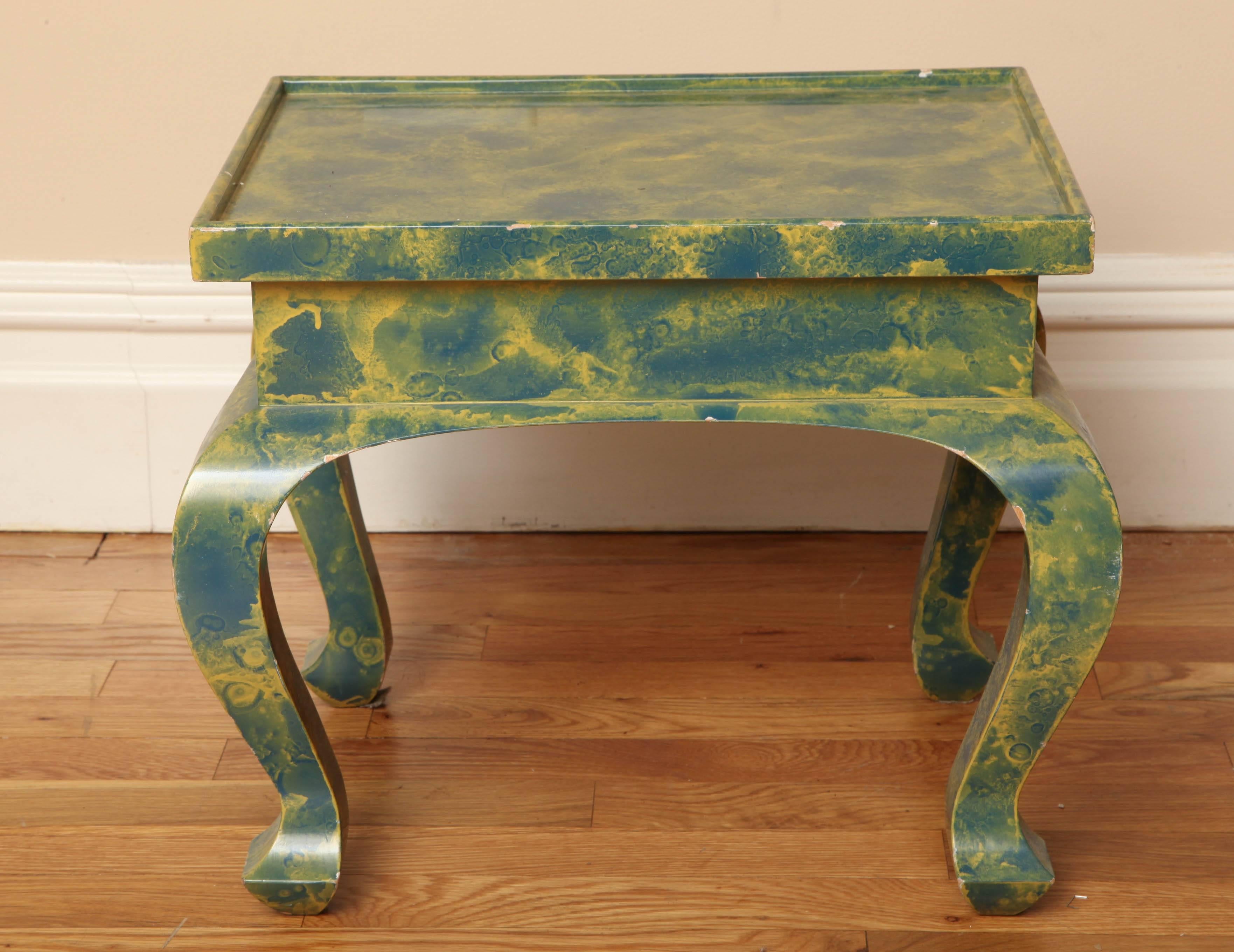 Mid-20th Century Pair of Small Low Green and Blue Occasional Tables For Sale
