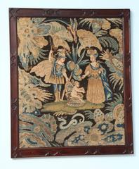 Pair of George II Needlework Panels Within Hand-Carved Mahogany Frames
